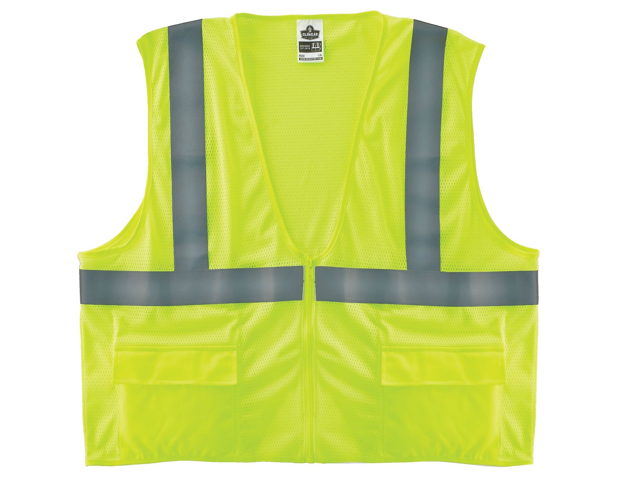 Ergodyne GloWear 8220Z High Visibility Sleeveless Safety Vest, ANSI Class R2, Lime, S/M