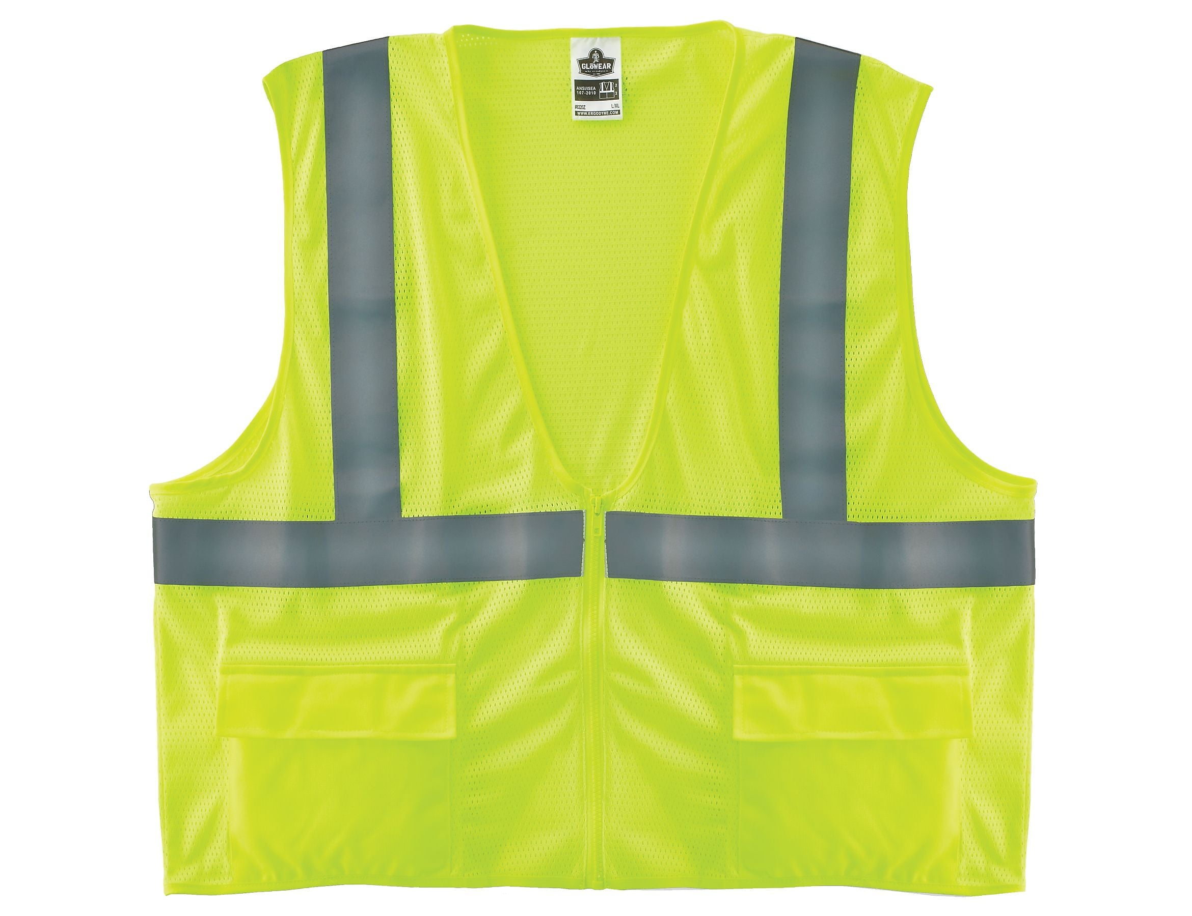 Ergodyne GloWear 8220Z High Visibility Sleeveless Safety Vest, ANSI Class R2, Lime, S/M
