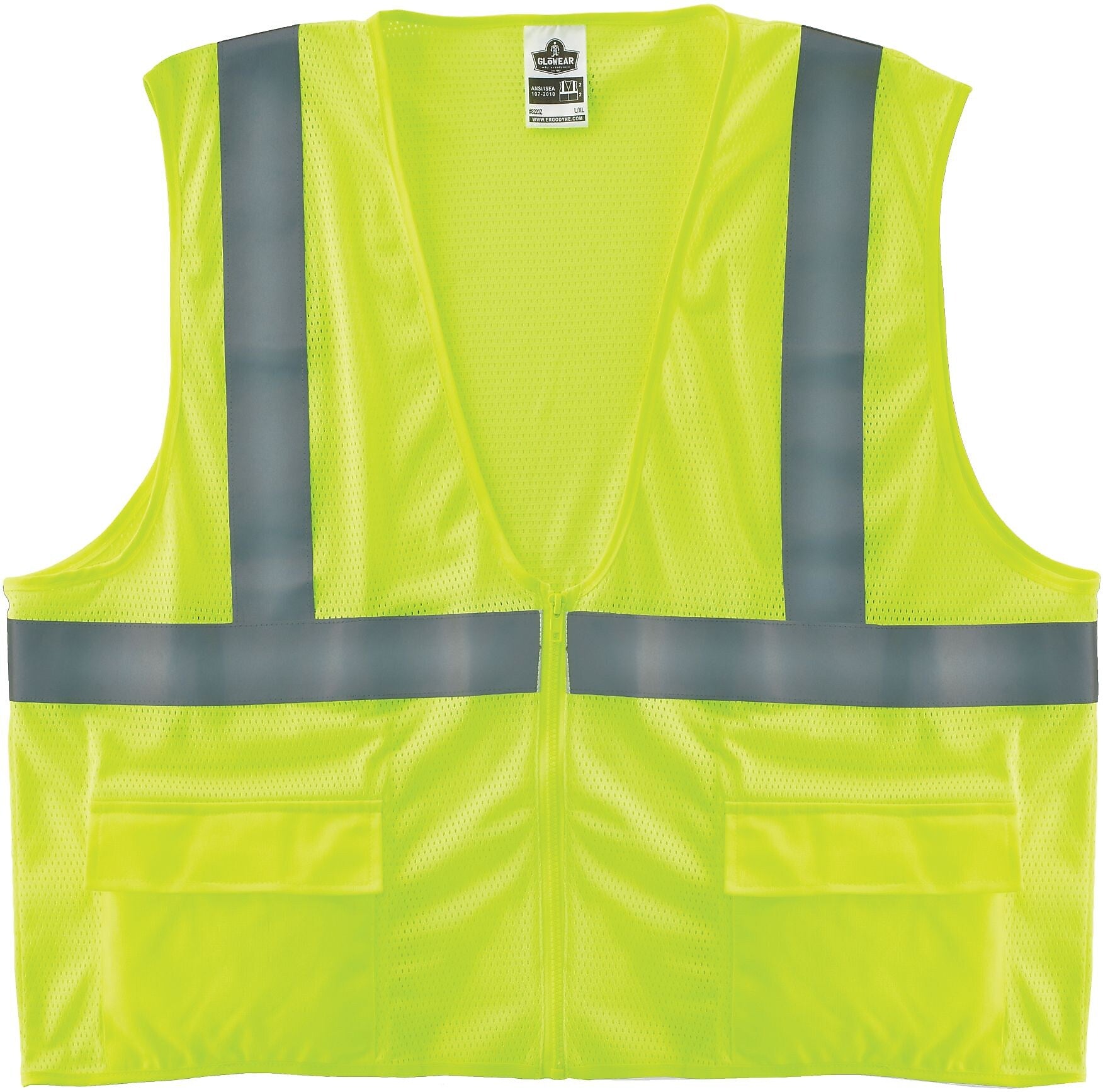 Ergodyne GloWear 8220Z High Visibility Sleeveless Safety Vest, ANSI Class R2, Lime, S/M