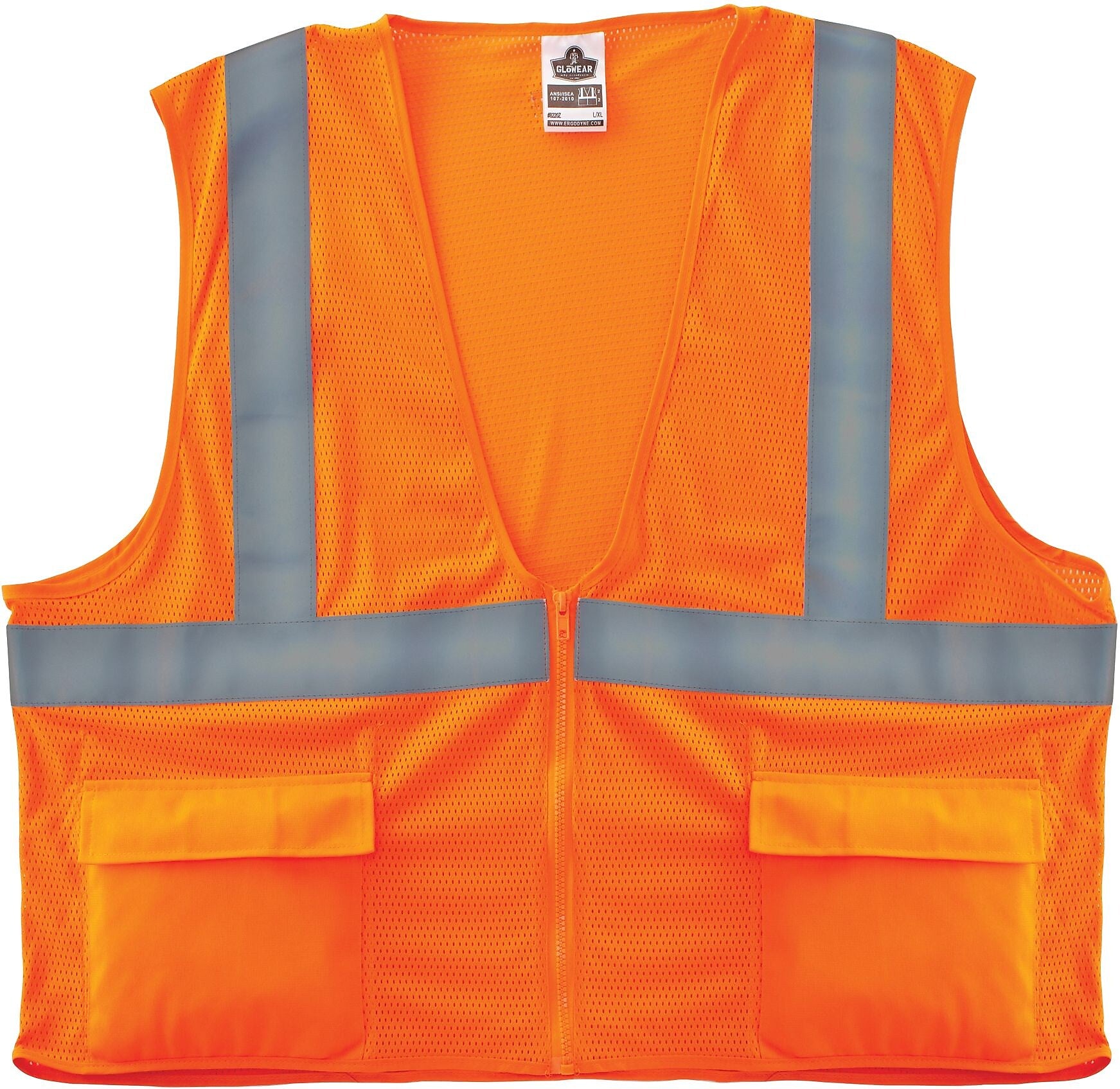 Ergodyne GloWear 8220Z High Visibility Sleeveless Safety Vest, ANSI Class R2, Orange, 2XL/3XL