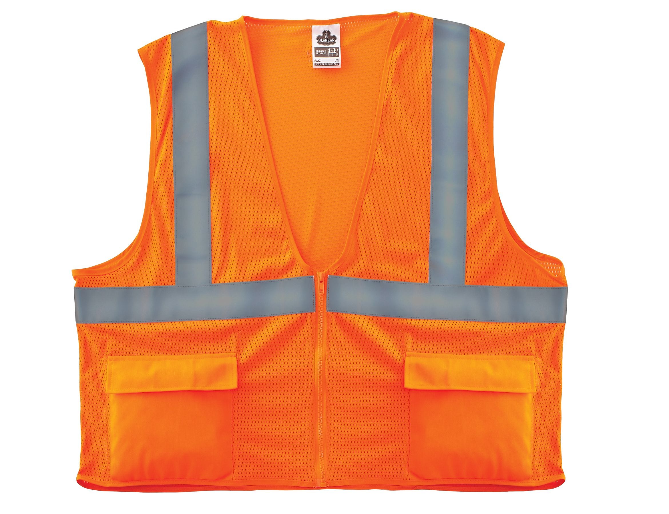 Ergodyne GloWear 8220Z High Visibility Sleeveless Safety Vest, ANSI Class R2, Orange, S/M