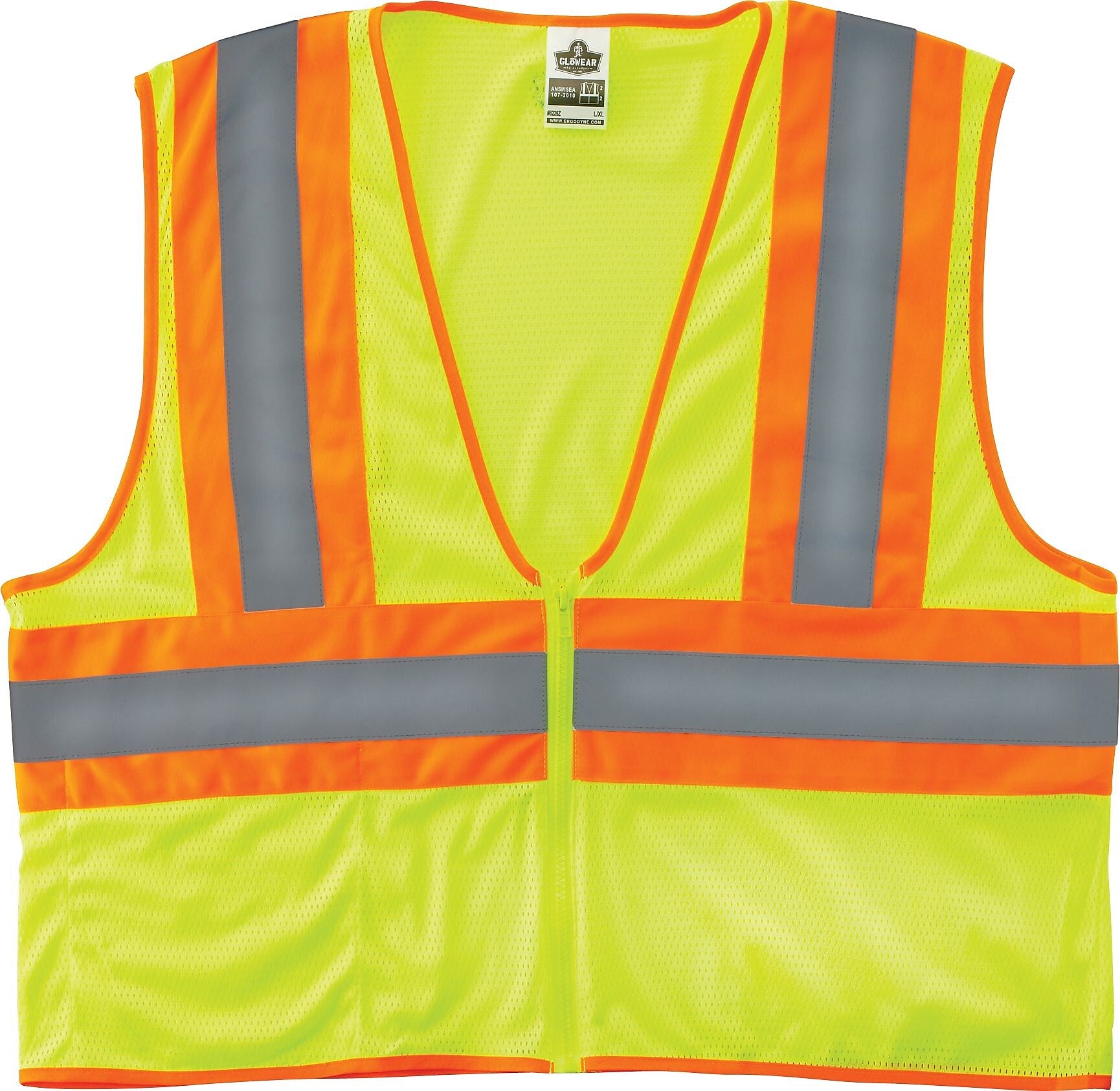 Ergodyne GloWear® 8229Z High Visibility Sleeveless Safety Vest, ANSI Class R2, Lime, Large