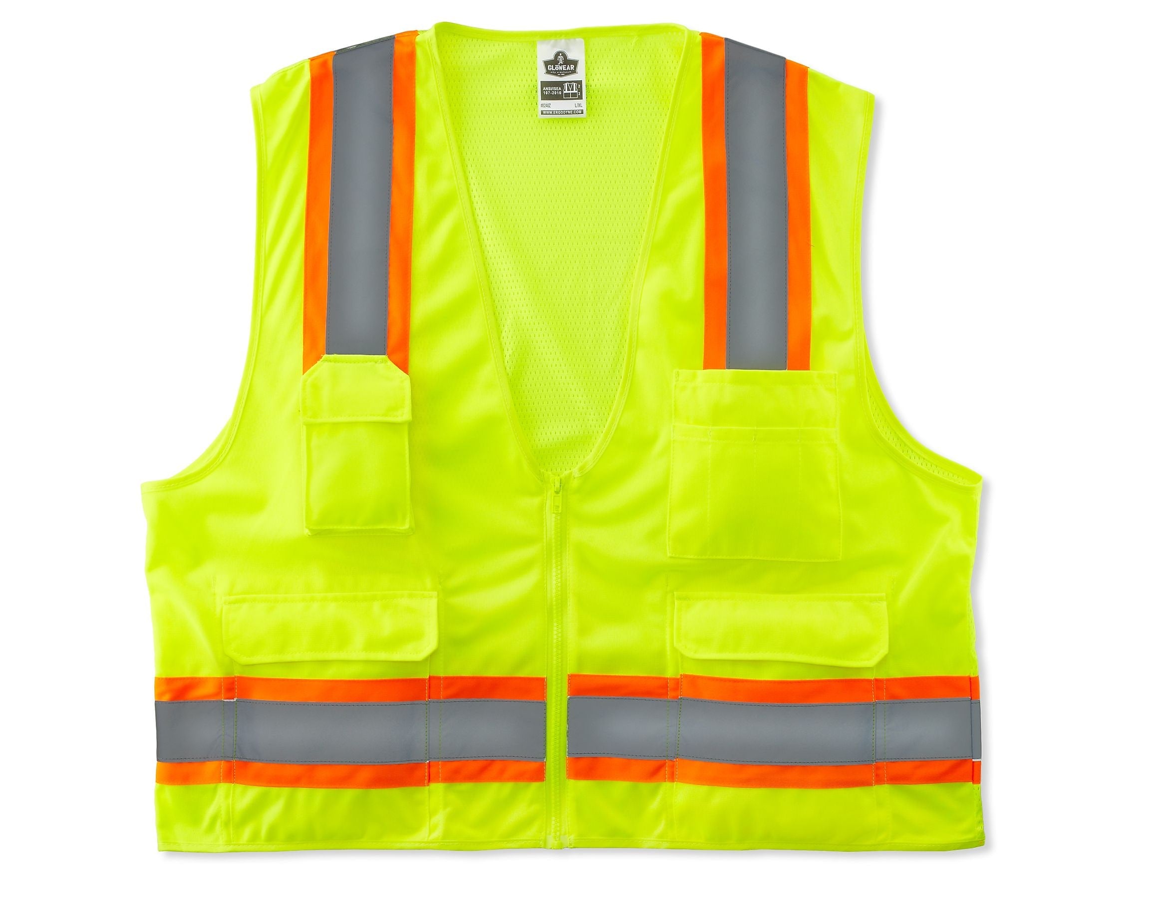 Ergodyne GloWear 8248Z High Visibility Sleeveless Safety Vest, ANSI Class R2, Lime, 2XL/3XL