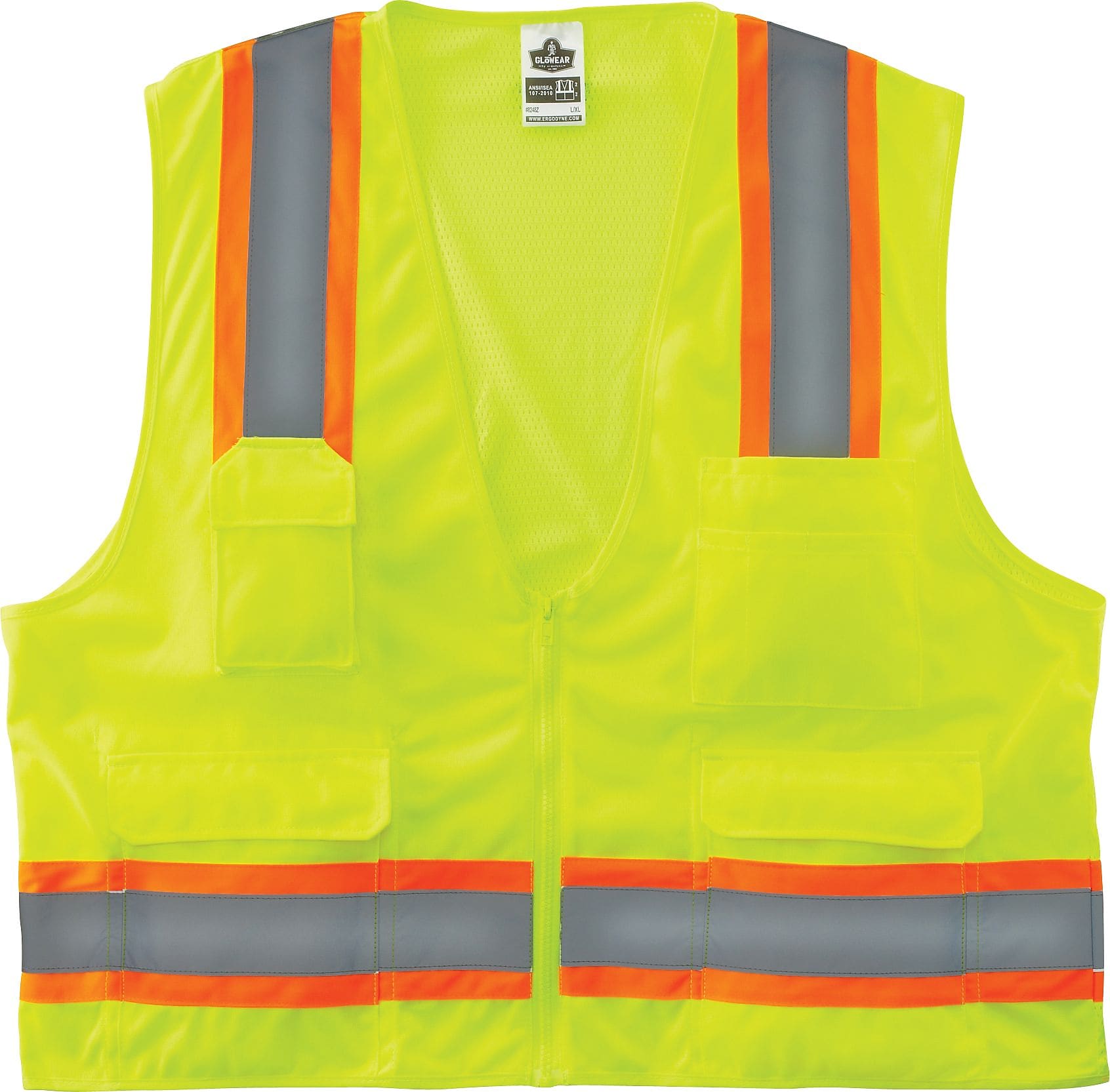 Ergodyne GloWear 8248Z High Visibility Sleeveless Safety Vest, ANSI Class R2, Lime, Large