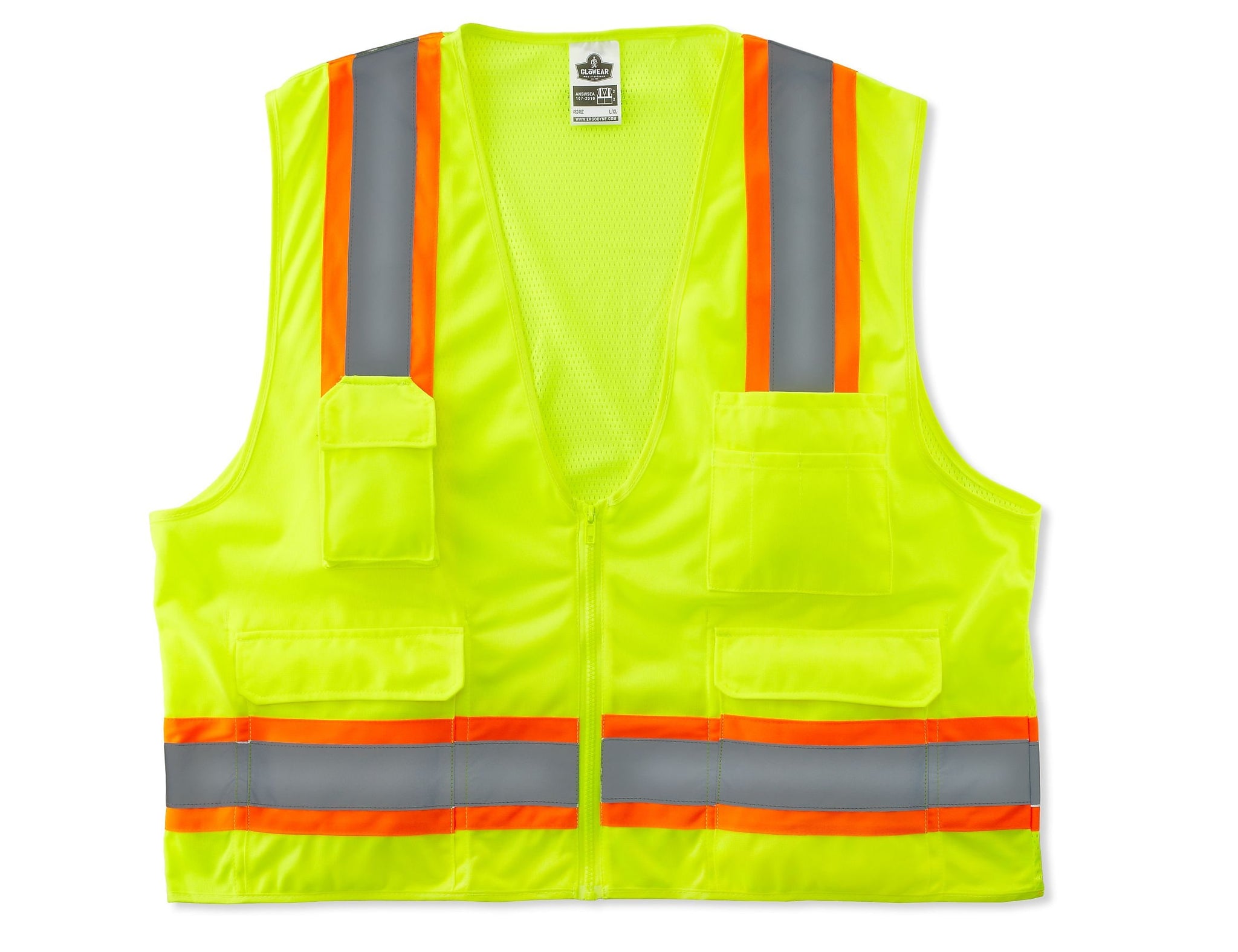 Ergodyne GloWear 8248Z High Visibility Sleeveless Safety Vest, ANSI Class R2, Lime, S/M