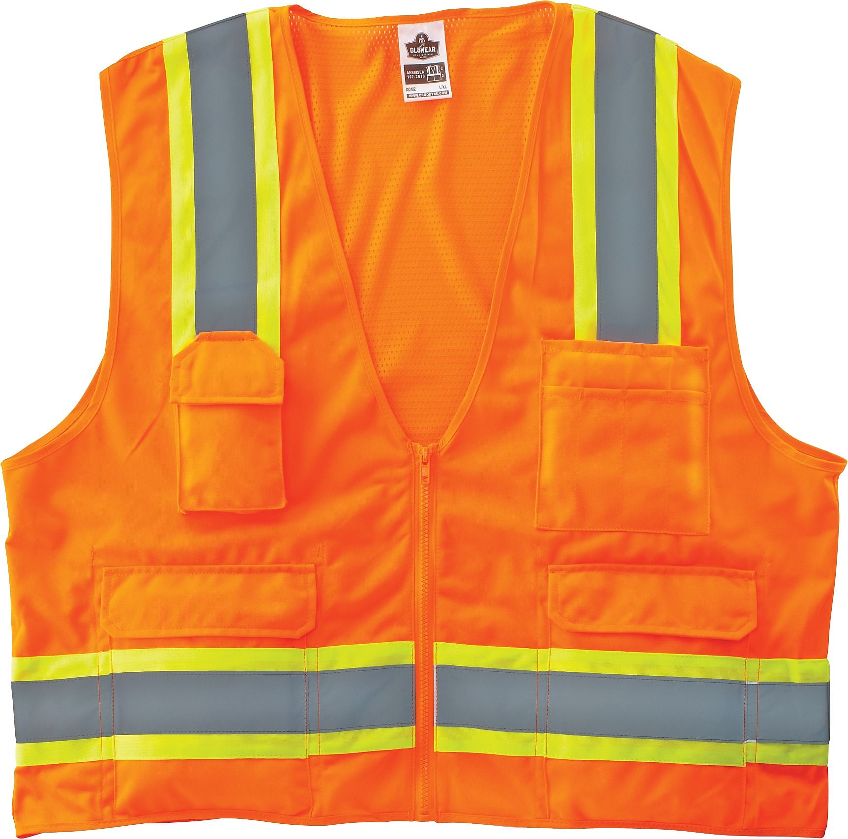 Ergodyne GloWear 8248Z High Visibility Sleeveless Safety Vest, ANSI Class R2, Orange, S/M
