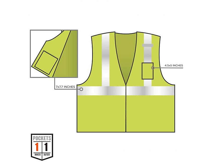 Ergodyne GloWear 8256Z High-Visibility Zipper Safety Vest, Class 2, 4XL/5XL, Lime
