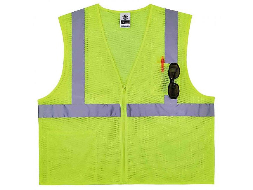 Ergodyne GloWear 8256Z High-Visibility Zipper Safety Vest, Class 2, Large/X-Large, Lime