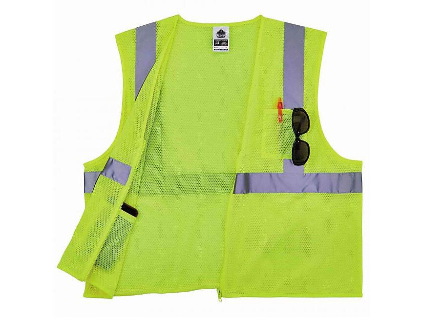 Ergodyne GloWear 8256Z High-Visibility Zipper Safety Vest, Class 2, Small/Medium, Lime