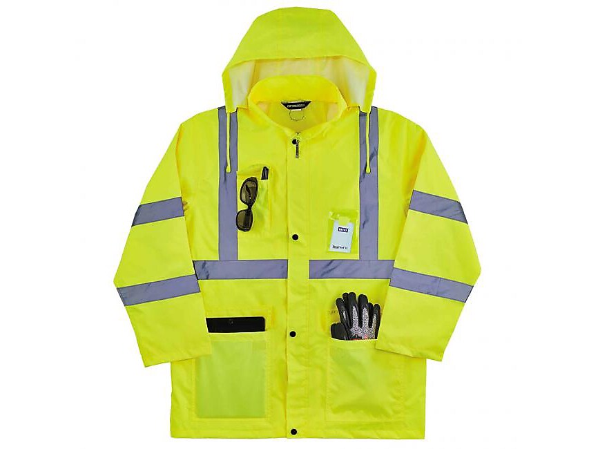 Ergodyne GloWear 8366 Lightweight High-Visibility Rain Jacket, ANSI Class R3, Lime, 2XL
