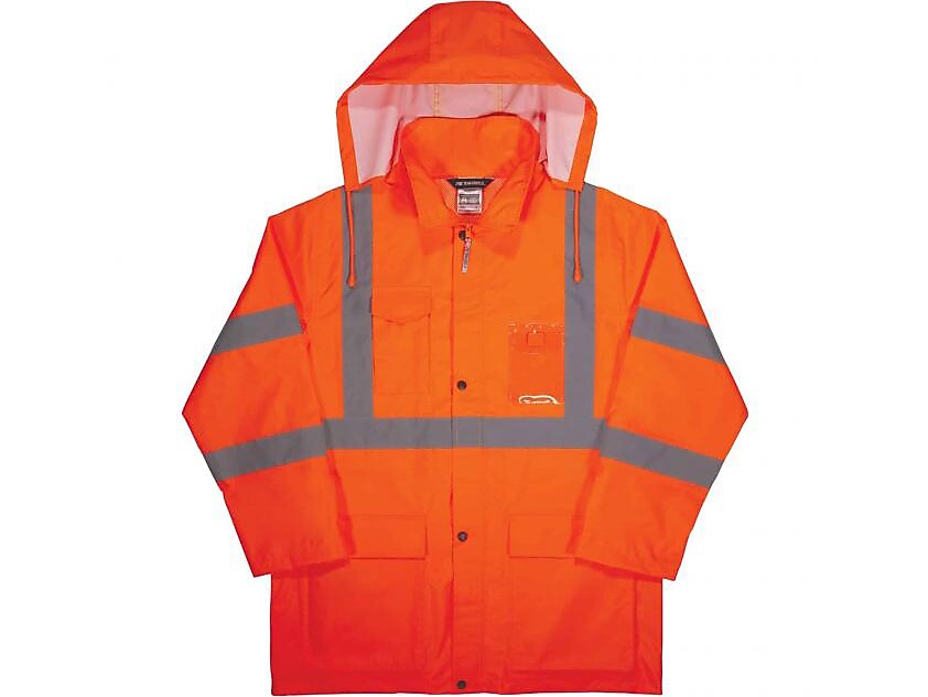 Ergodyne GloWear 8366 Lightweight High-Visibility Rain Jacket, ANSI Class R3, Orange, Medium