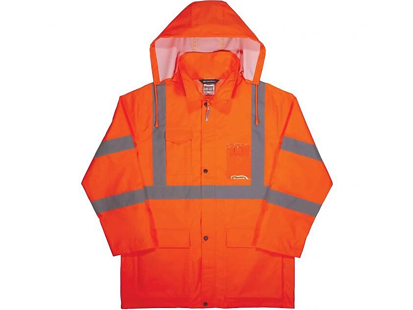 Ergodyne GloWear 8366 Lightweight High-Visibility Rain Jacket, ANSI Class R3, Orange, X-Large