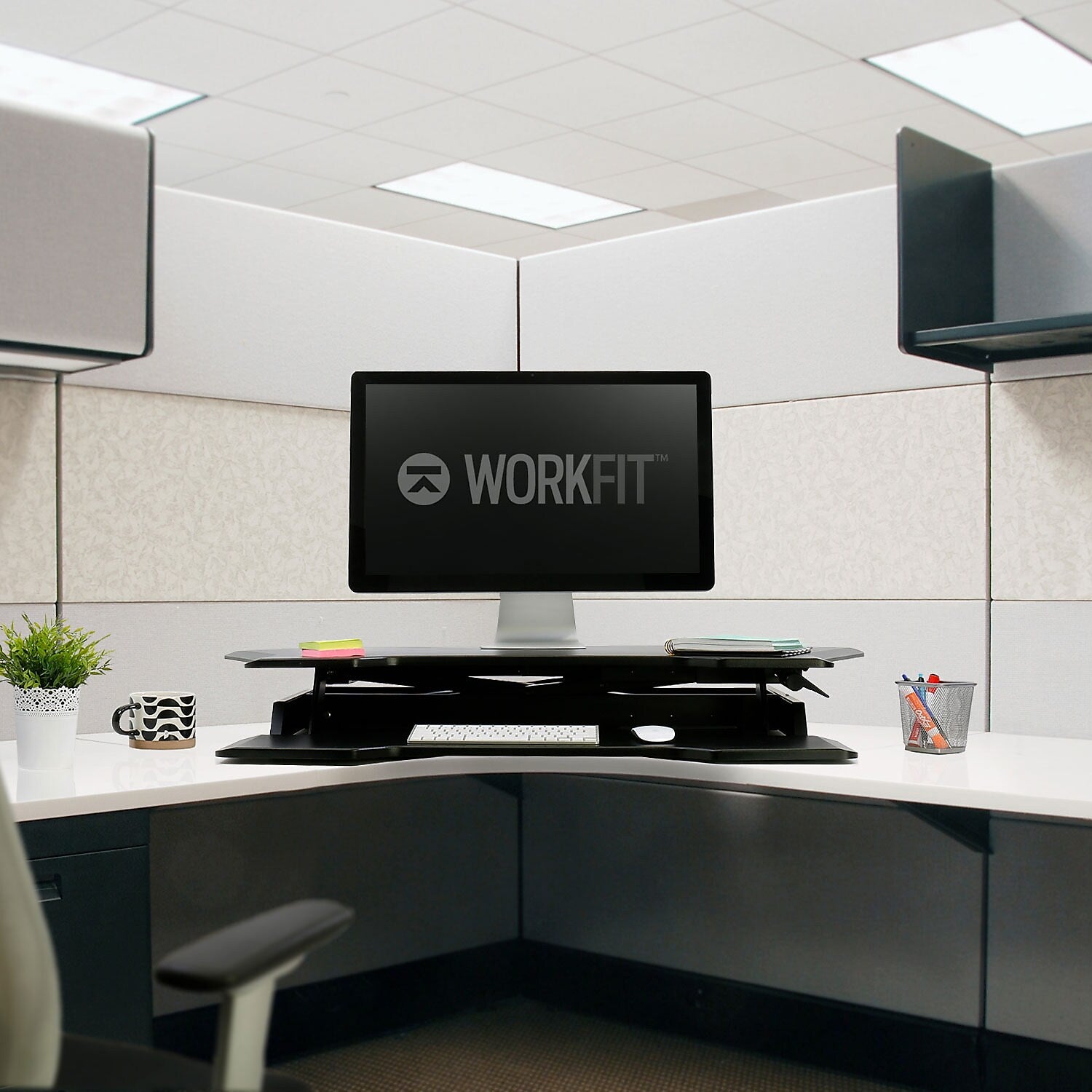 Ergotron WorkFit Corner Adjustable Standing Desk Converter, Black