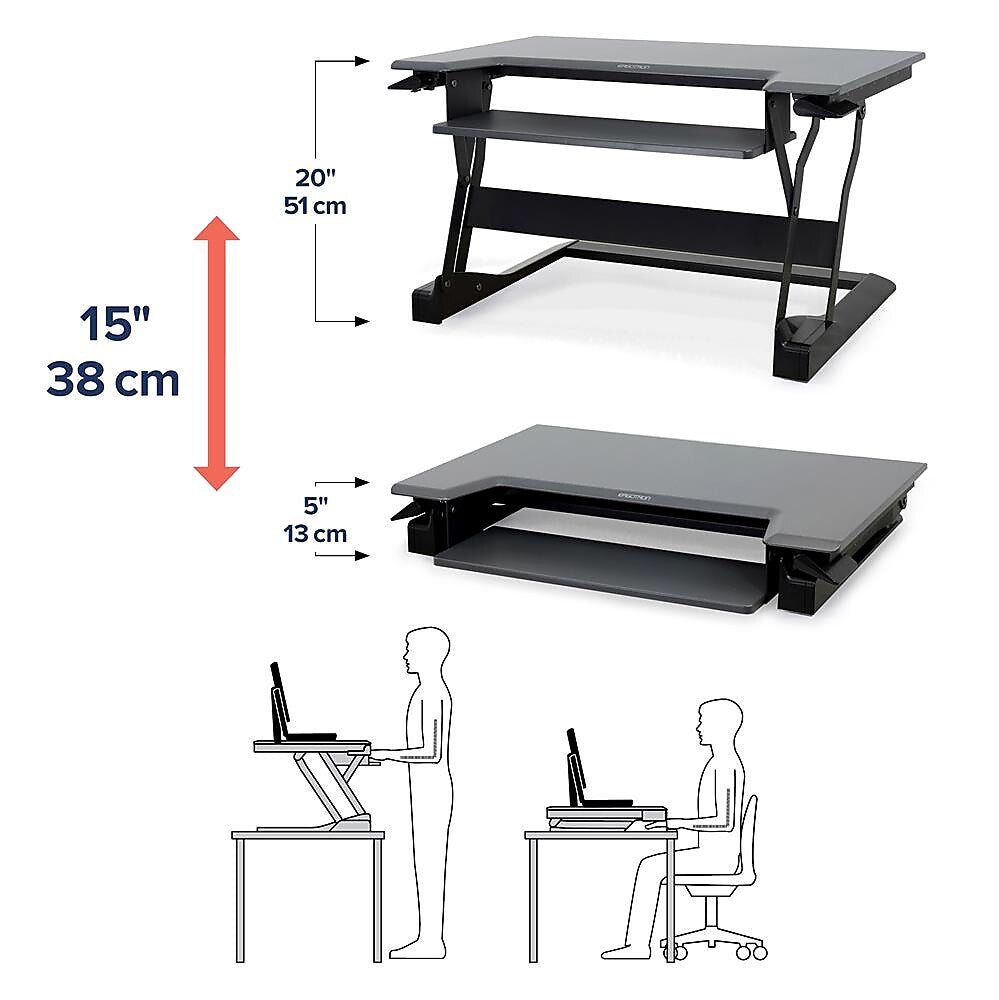 Ergotron WorkFit-T 35"W Adjustable Standing Desk Converter, Black/Dark Gray