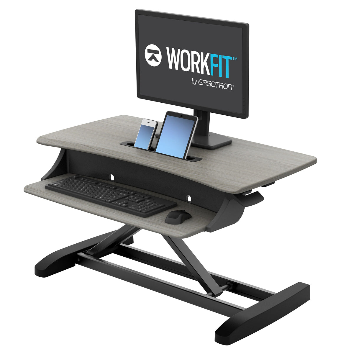 Ergotron WorkFit-Z Mini Adjustable Standing Desk Converter, Gray Woodgrain