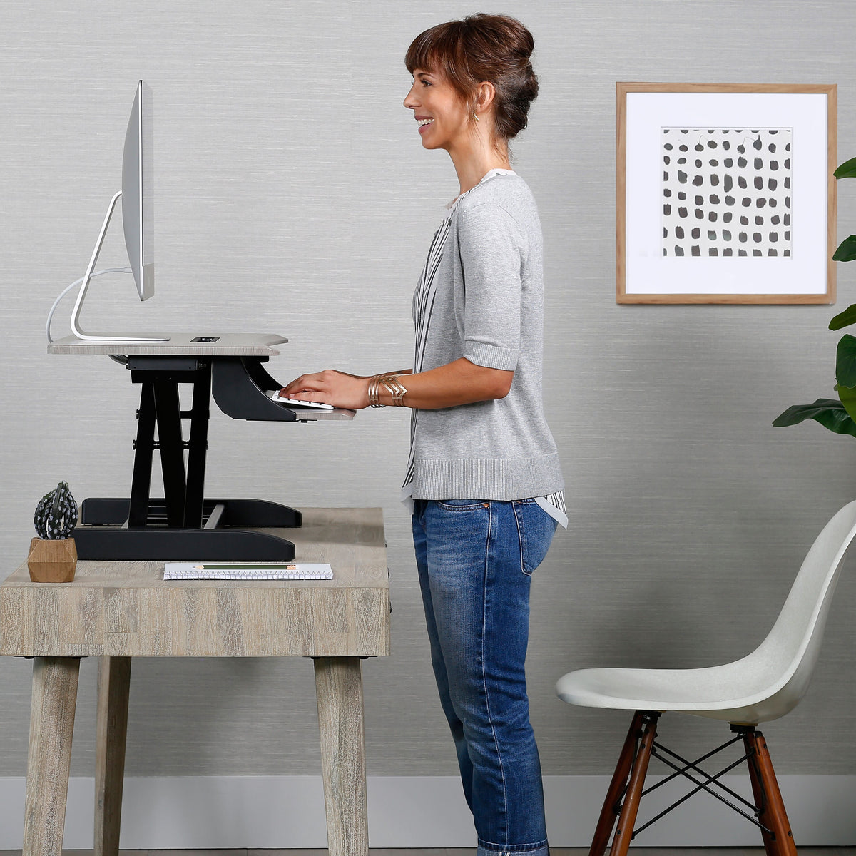 Ergotron WorkFit-Z Mini Adjustable Standing Desk Converter, Gray Woodgrain