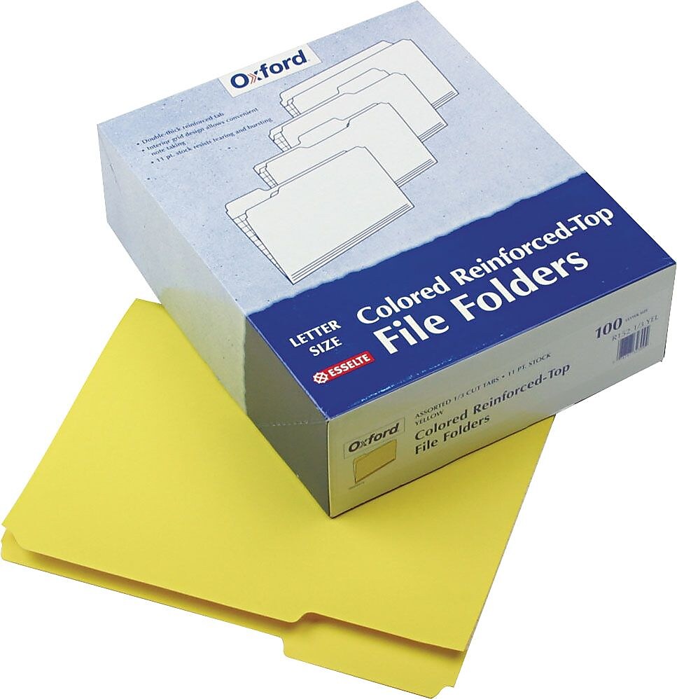 Esselte Reinforced Top File Folder, 1/3 Tab Cut, Yellow, LETTER-size Holds 8 1/2