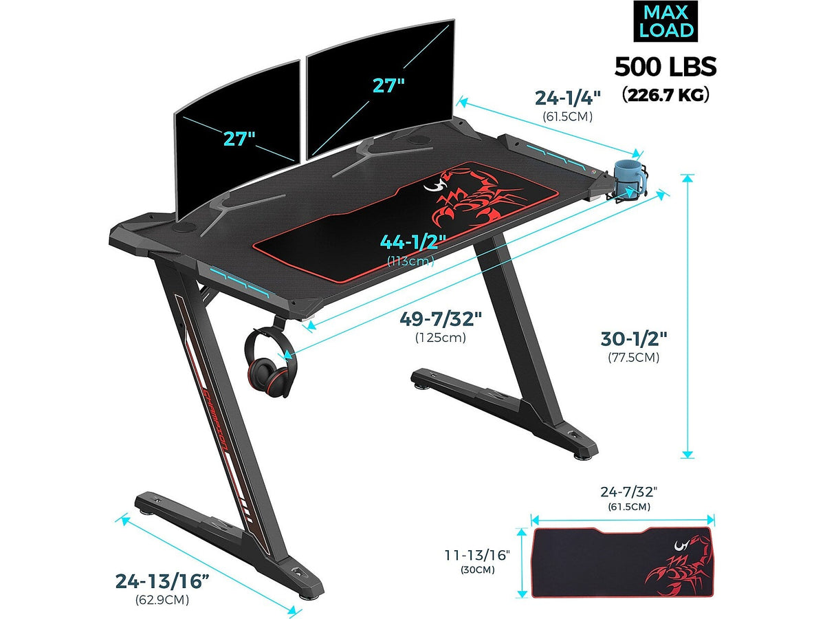 Eureka Colonel Z1-S 45" Computer Gaming Desk, Black