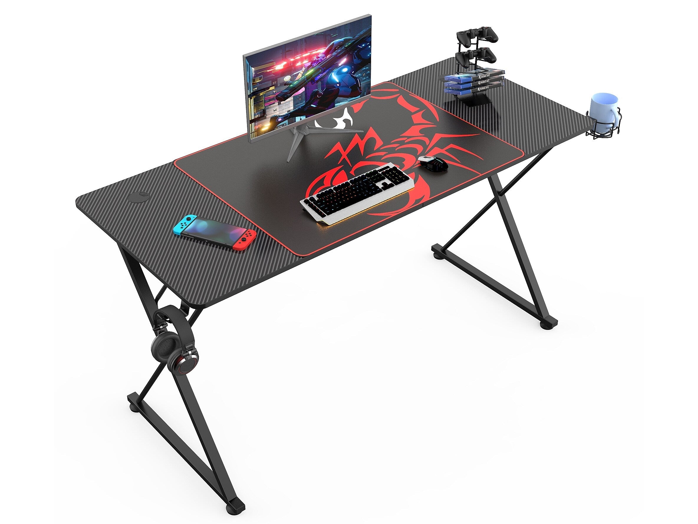 Eureka Ergonomic 55" Computer Gaming Desk, Black