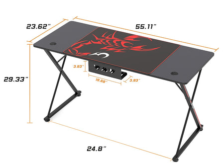 Eureka Ergonomic 55" Computer Gaming Desk, Black