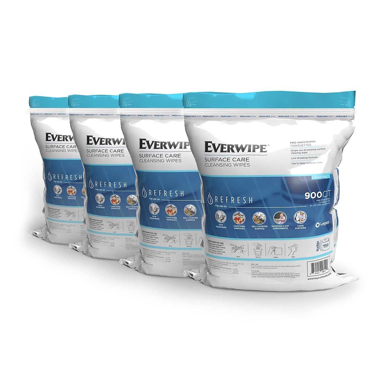 Everwipe Cleaning and Deodorizing Wipes, 900/Bag, 4 Bags/Carton 3600 Pieces/Carton