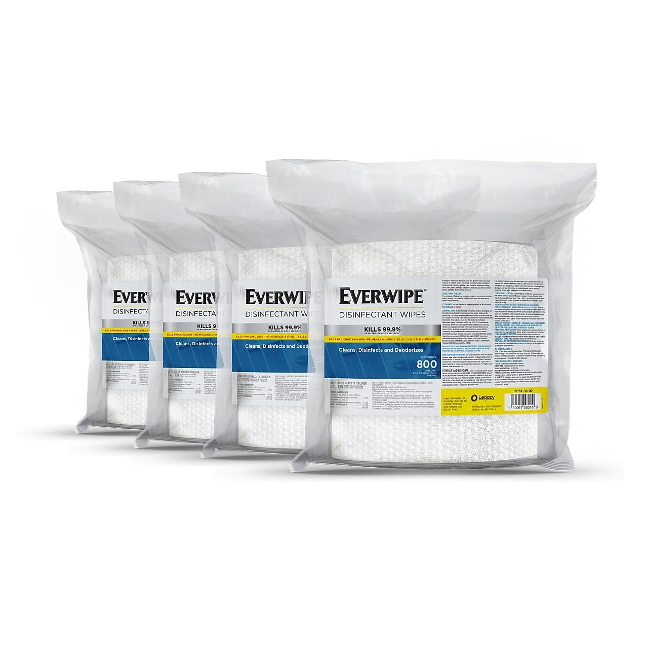Everwipe Disinfecting Wipes plus Refill, Lemon Scent, 800 Wipes/Container, 4/Carton