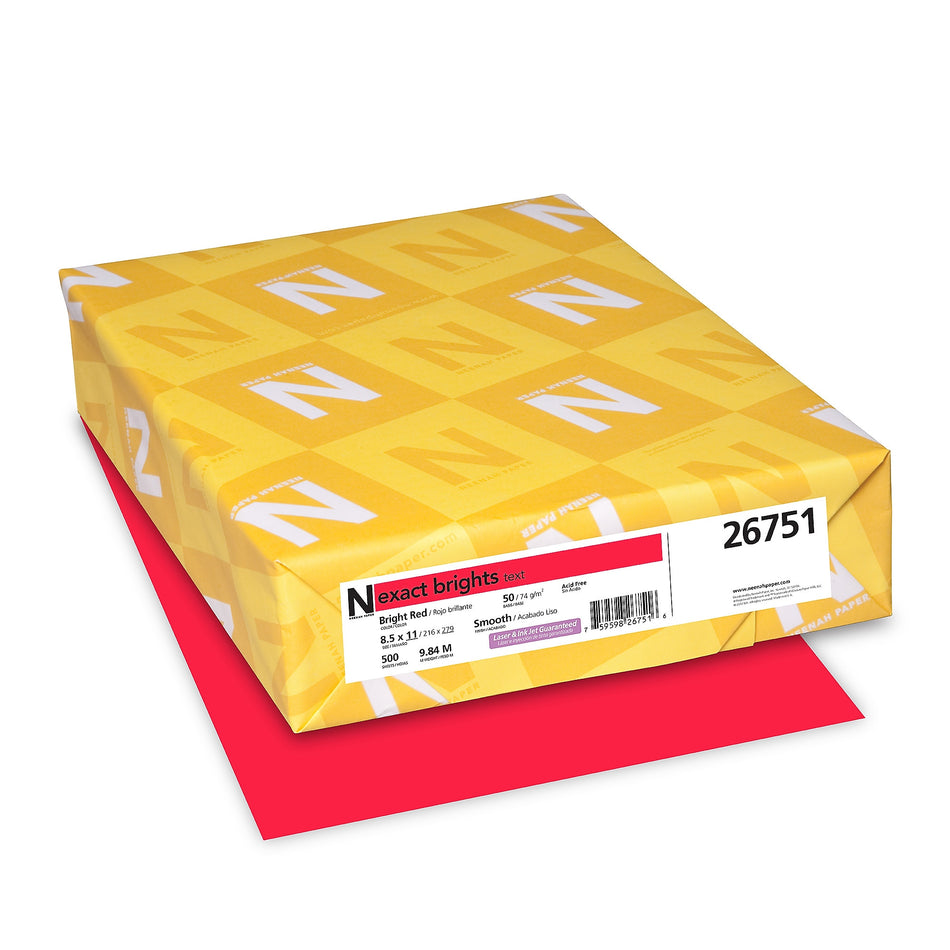 Exact Brights Colored Paper, 20 lbs., 8.5" x 11", Bright Red, 500 Sheets/Ream