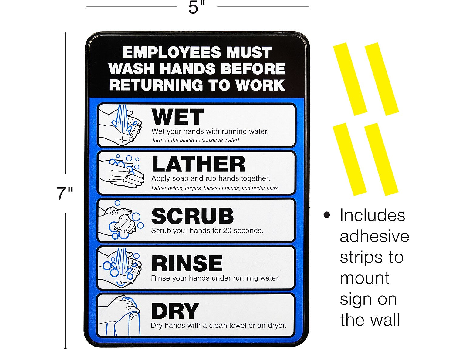 Excello Global Products Employees Must Wash Hands Indoor Wall Sign, 5