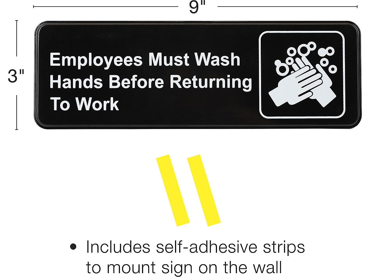 Excello Global Products Employees Must Wash Hands Indoor Wall Sign, 9