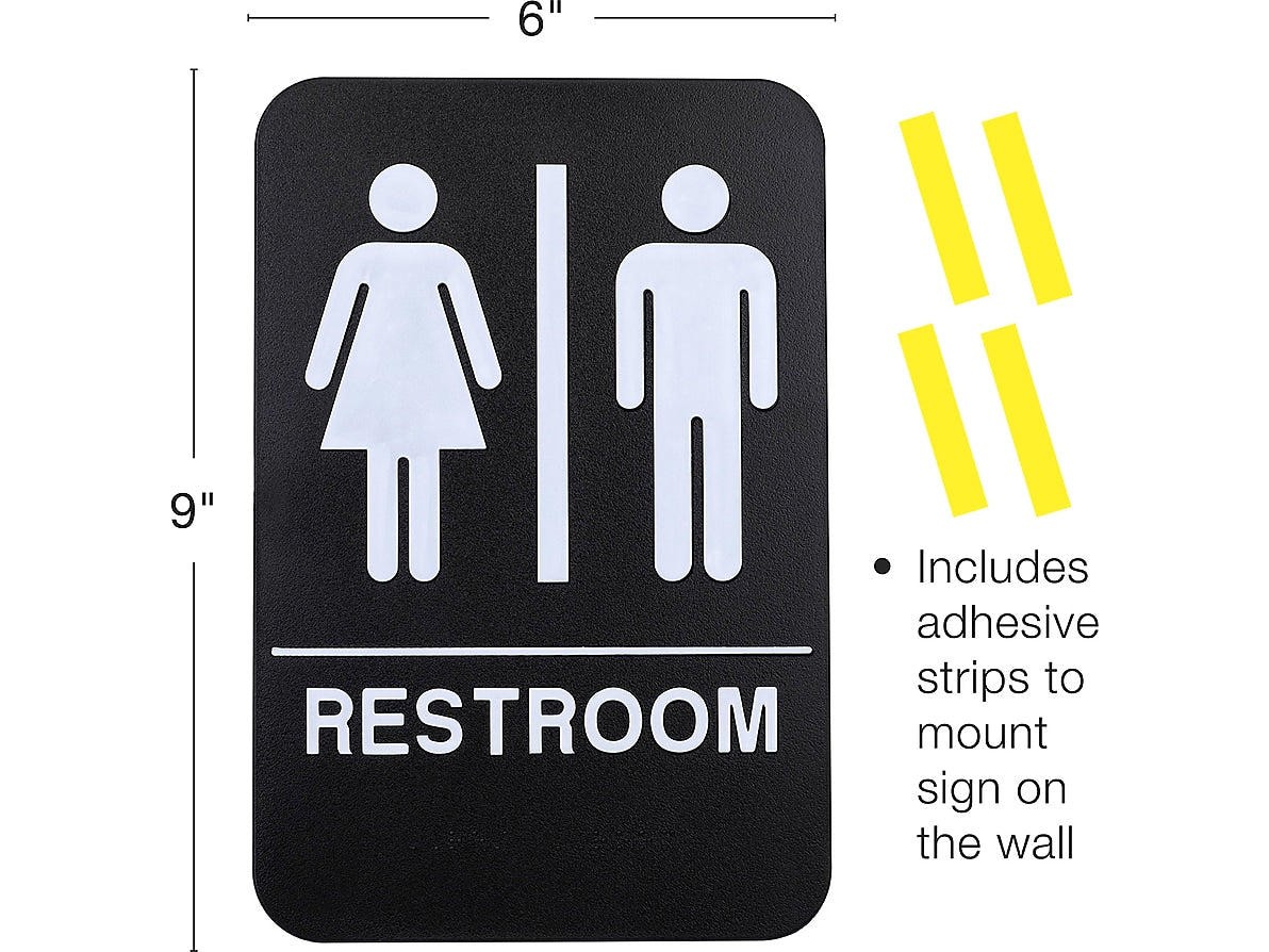Excello Global Products Indoor/Outdoor Restroom Wall Sign with Braille Text, 6