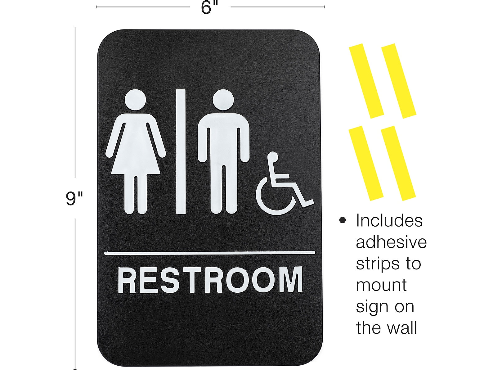 Excello Global Products Restroom Sign with Braille Indoor/Outdoor Wall Sign, 6