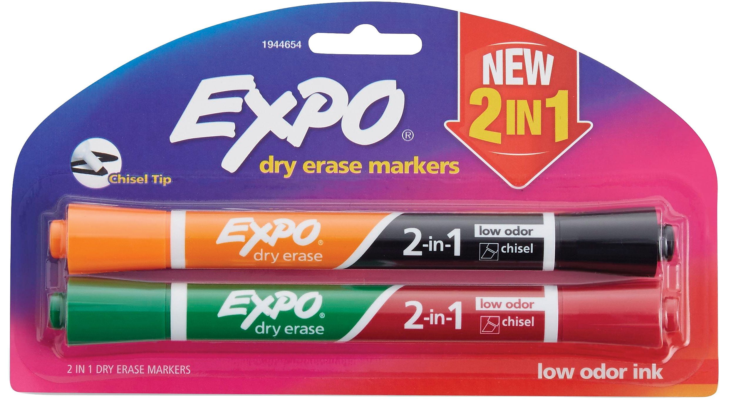 Expo 2-in-1 Dry Erase Markers, Chisel Tip, Assorted, 2/Pack