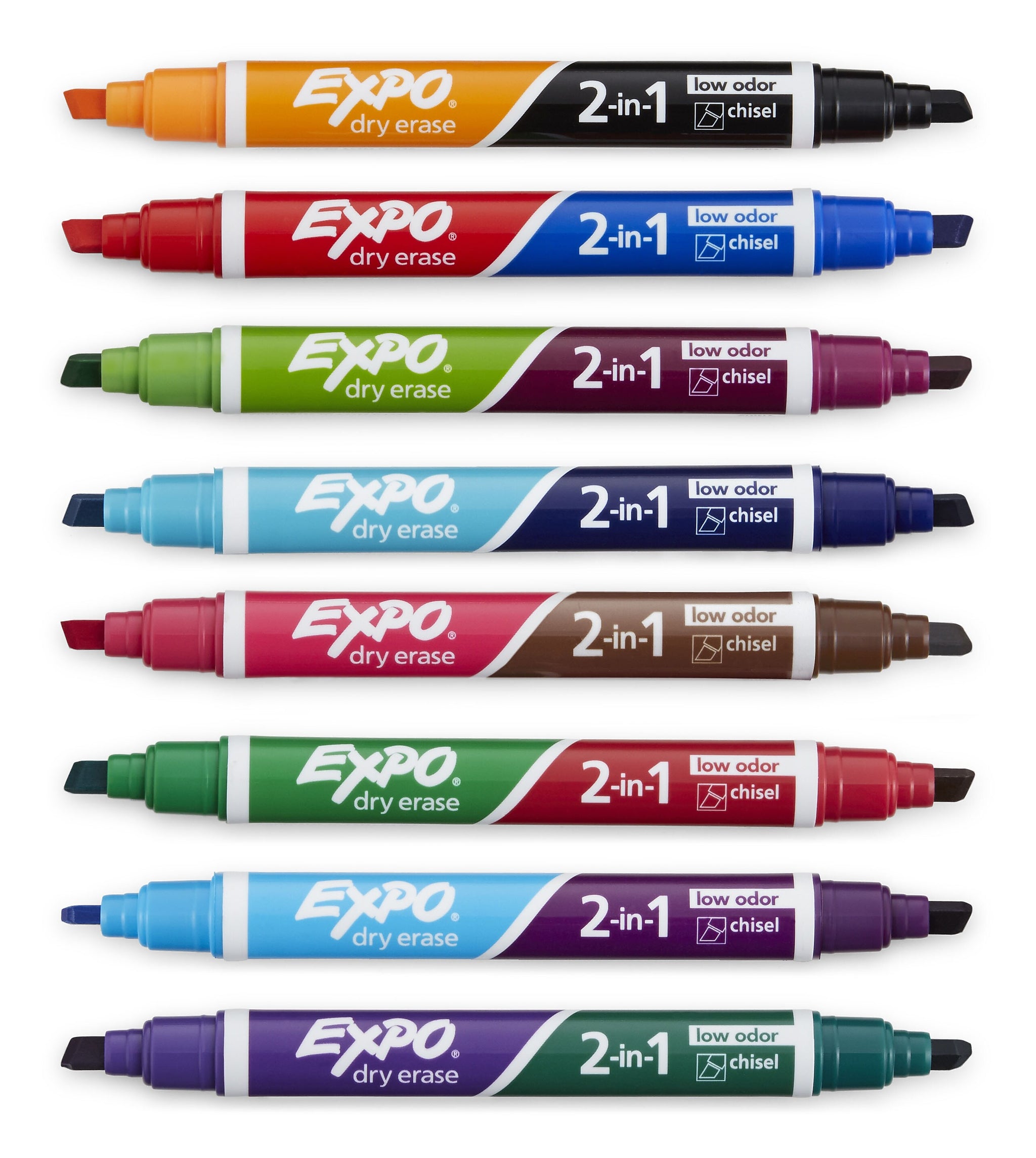 Expo 2-in-1 Tank Dry Erase Markers, Chisel Tip, Assorted, 8/Pack