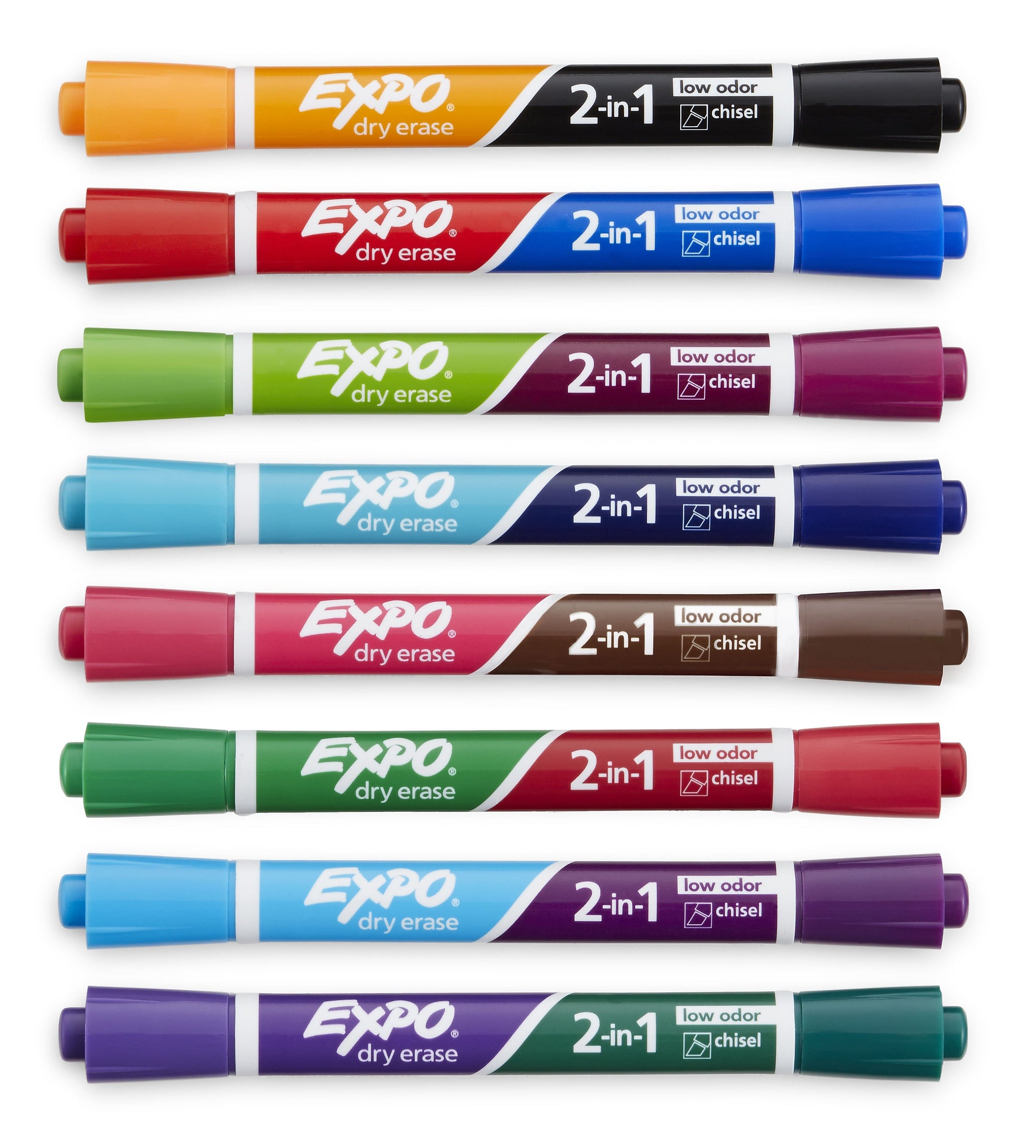Expo 2-in-1 Tank Dry Erase Markers, Chisel Tip, Assorted, 8/Pack