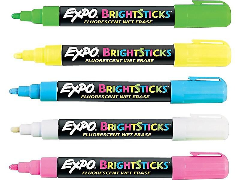 Expo BrightSticks Wet Erase Markers, Bullet Tip, Assorted, 5/Pack