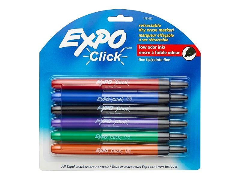 Expo Click Dry Erase Markers, Fine Tip, Assorted, 6/Pack
