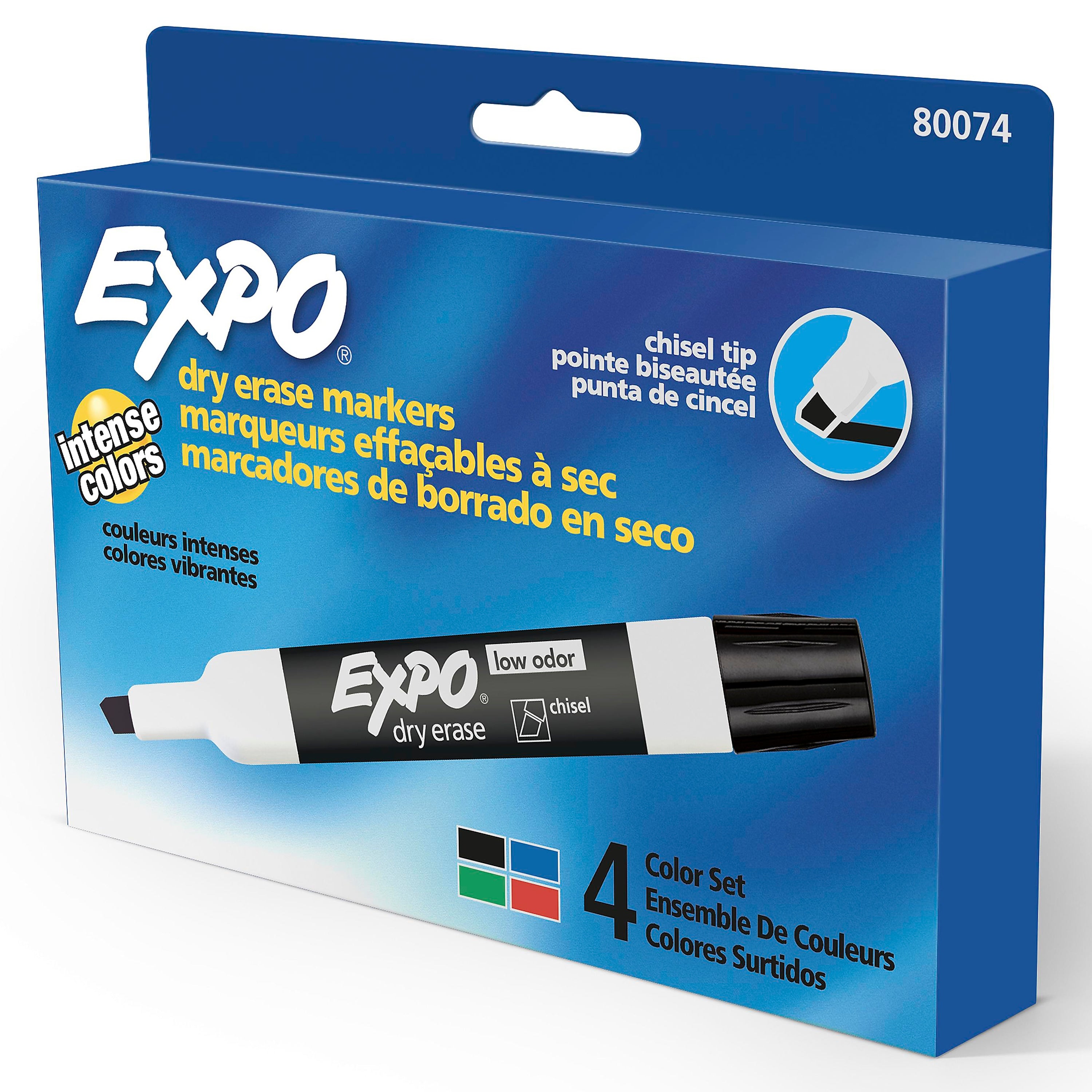 Expo Dry Erase Marker, Chisel Point, Assorted, 4/Pack