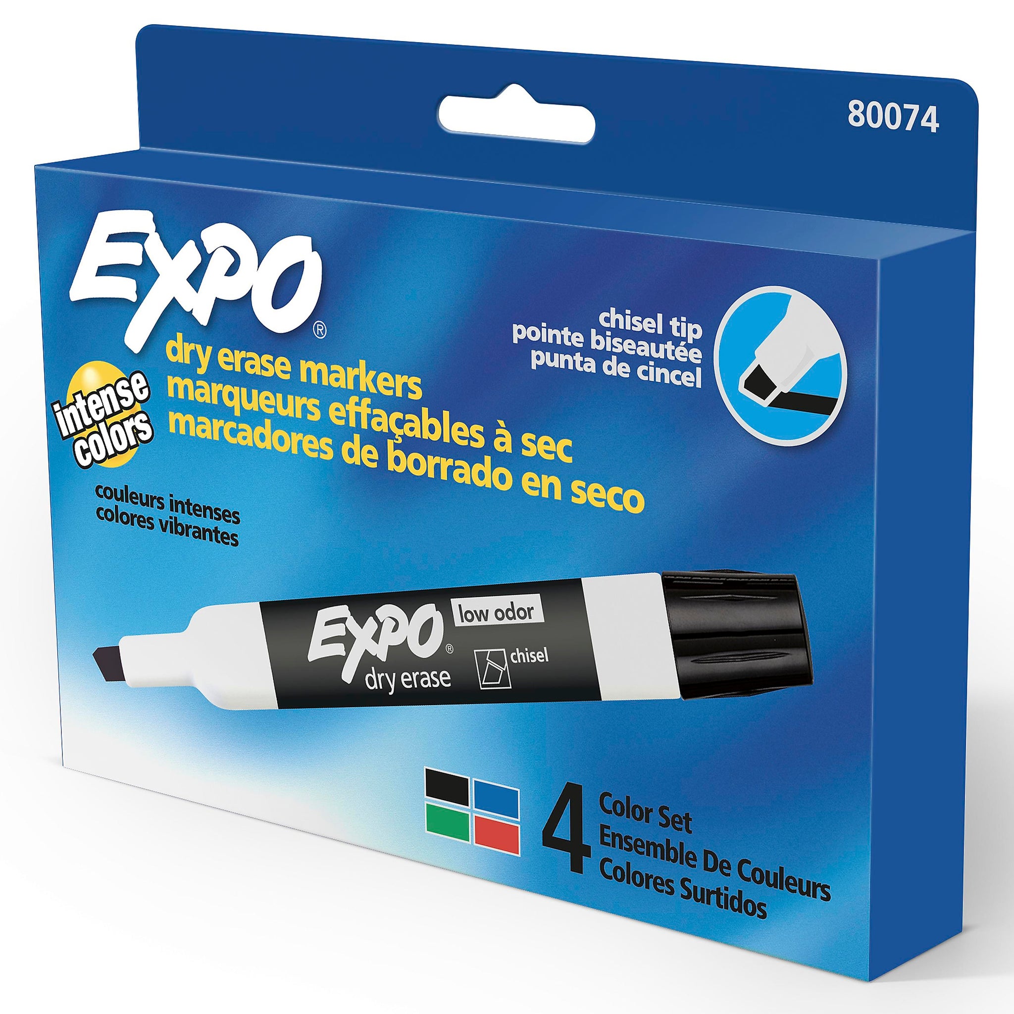 Expo Dry Erase Marker, Chisel Point, Assorted, 4/Pack