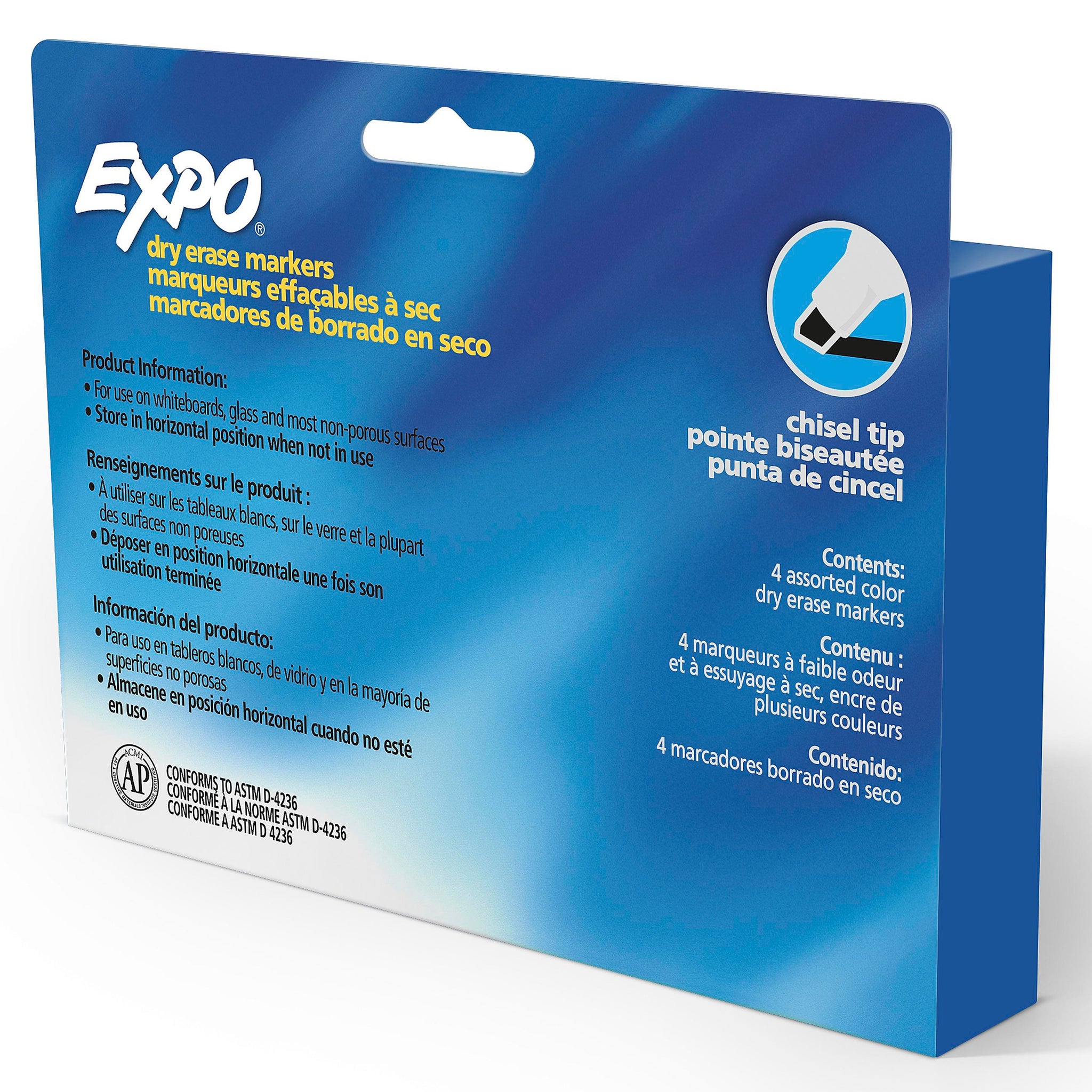 Expo Dry Erase Marker, Chisel Point, Assorted, 4/Pack