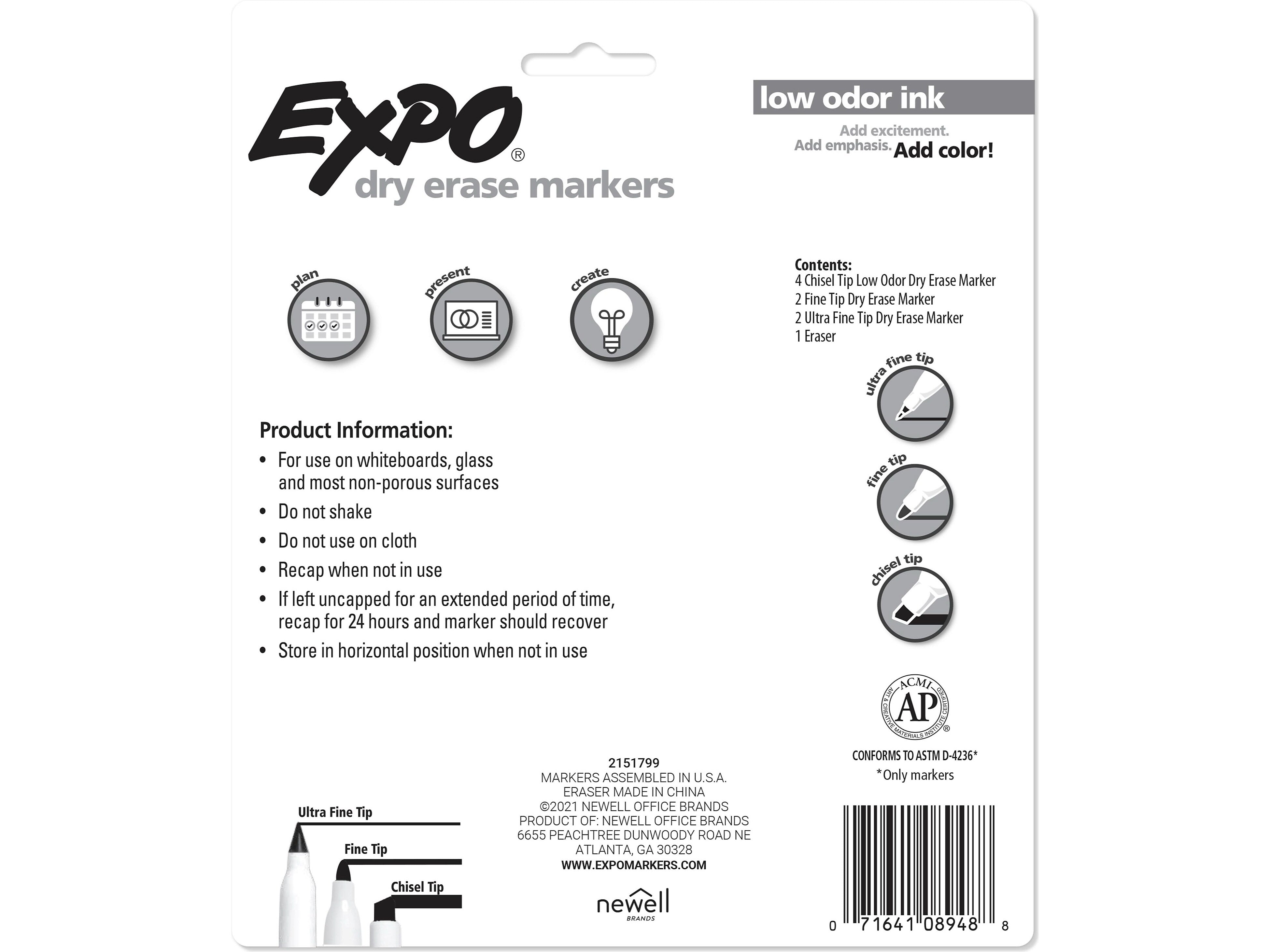 Expo Dry Erase Markers, Assorted Tips, Assorted Colors, 8/Pack
