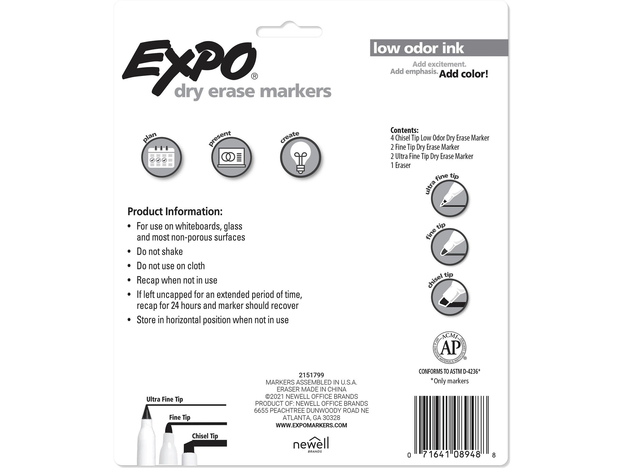 Expo Dry Erase Markers, Assorted Tips, Assorted Colors, 8/Pack