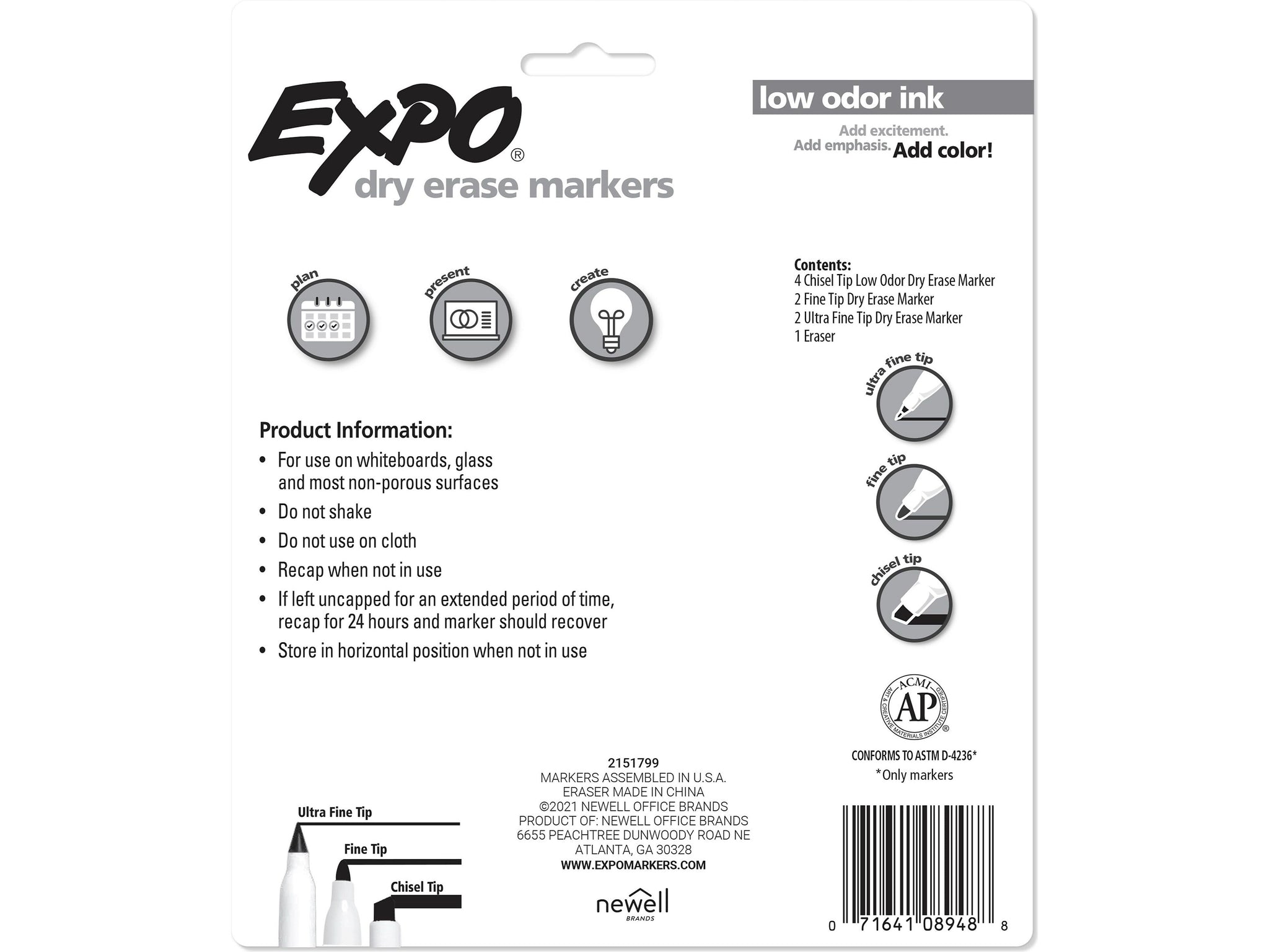 Expo Dry Erase Markers, Assorted Tips, Assorted Colors, 8/Pack