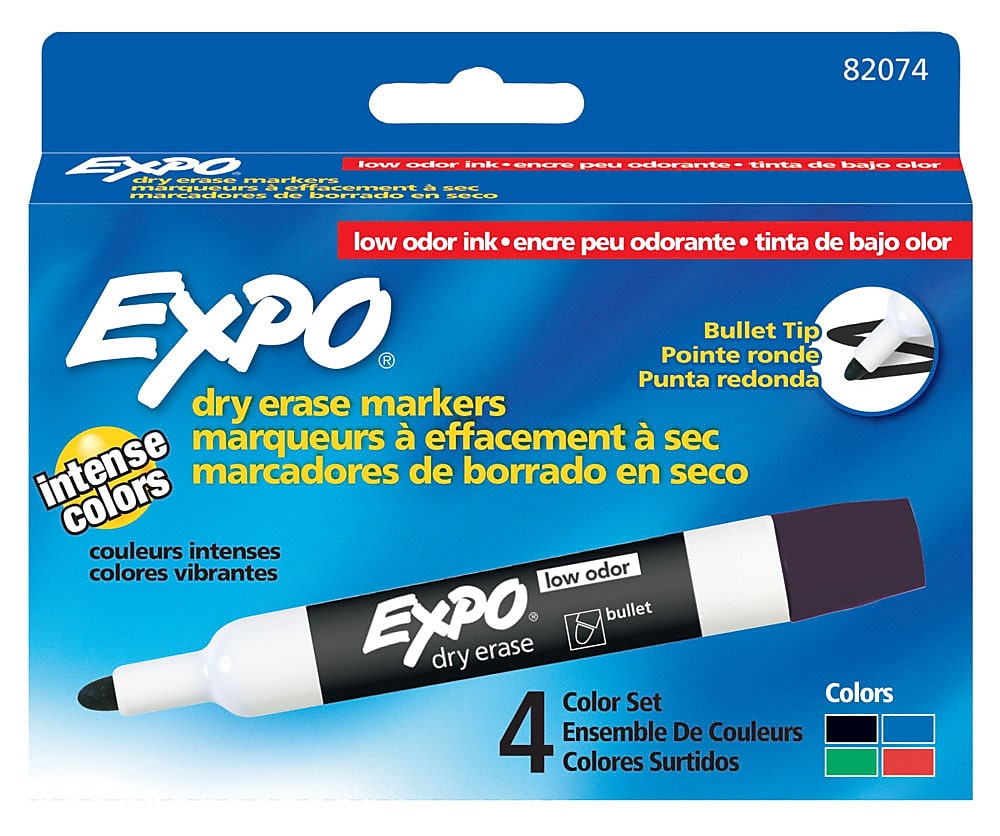 Expo Dry Erase Markers, Bullet Point, Assorted, 4/Pack