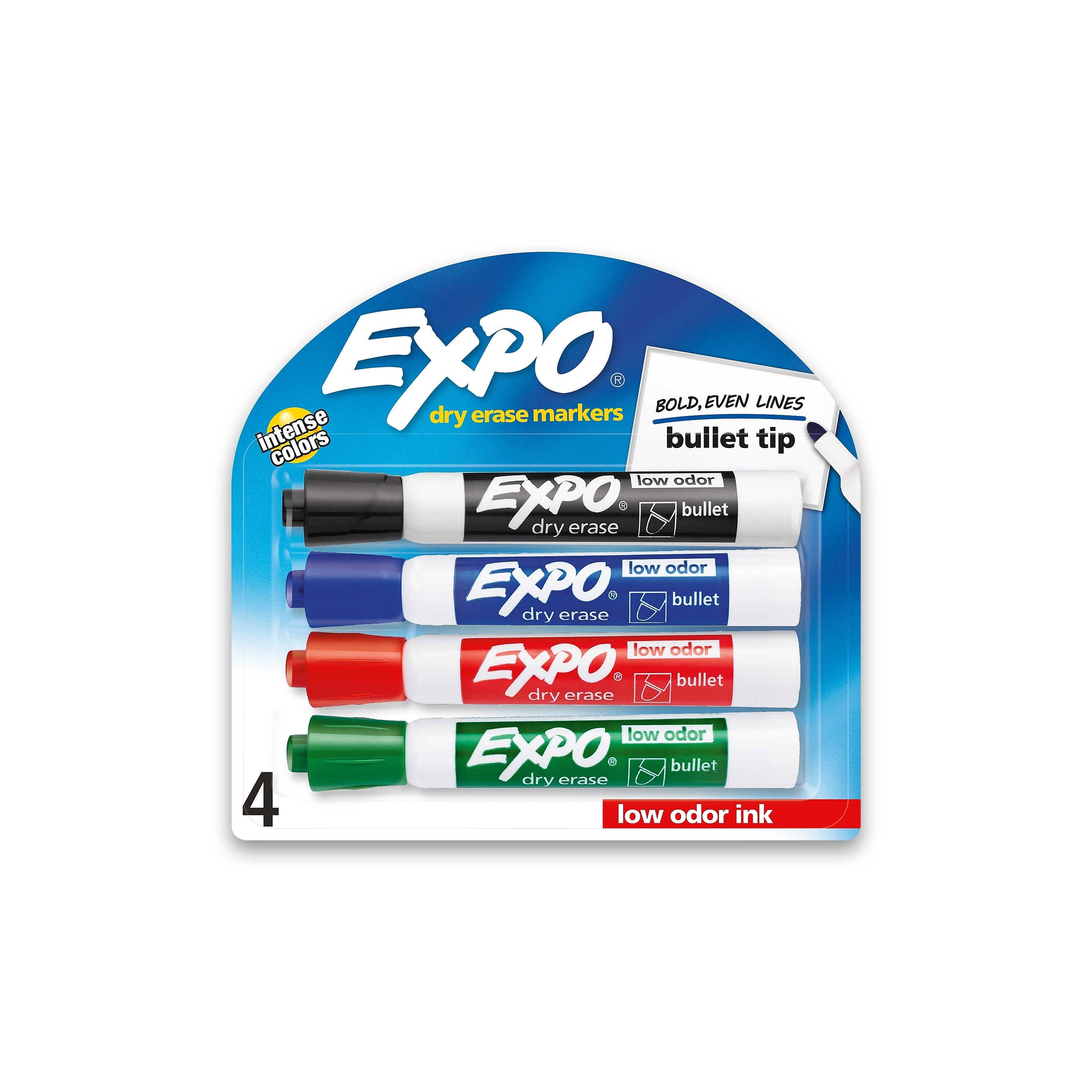 Expo Dry Erase Markers, Bullet Tip, Assorted, 4/Pack