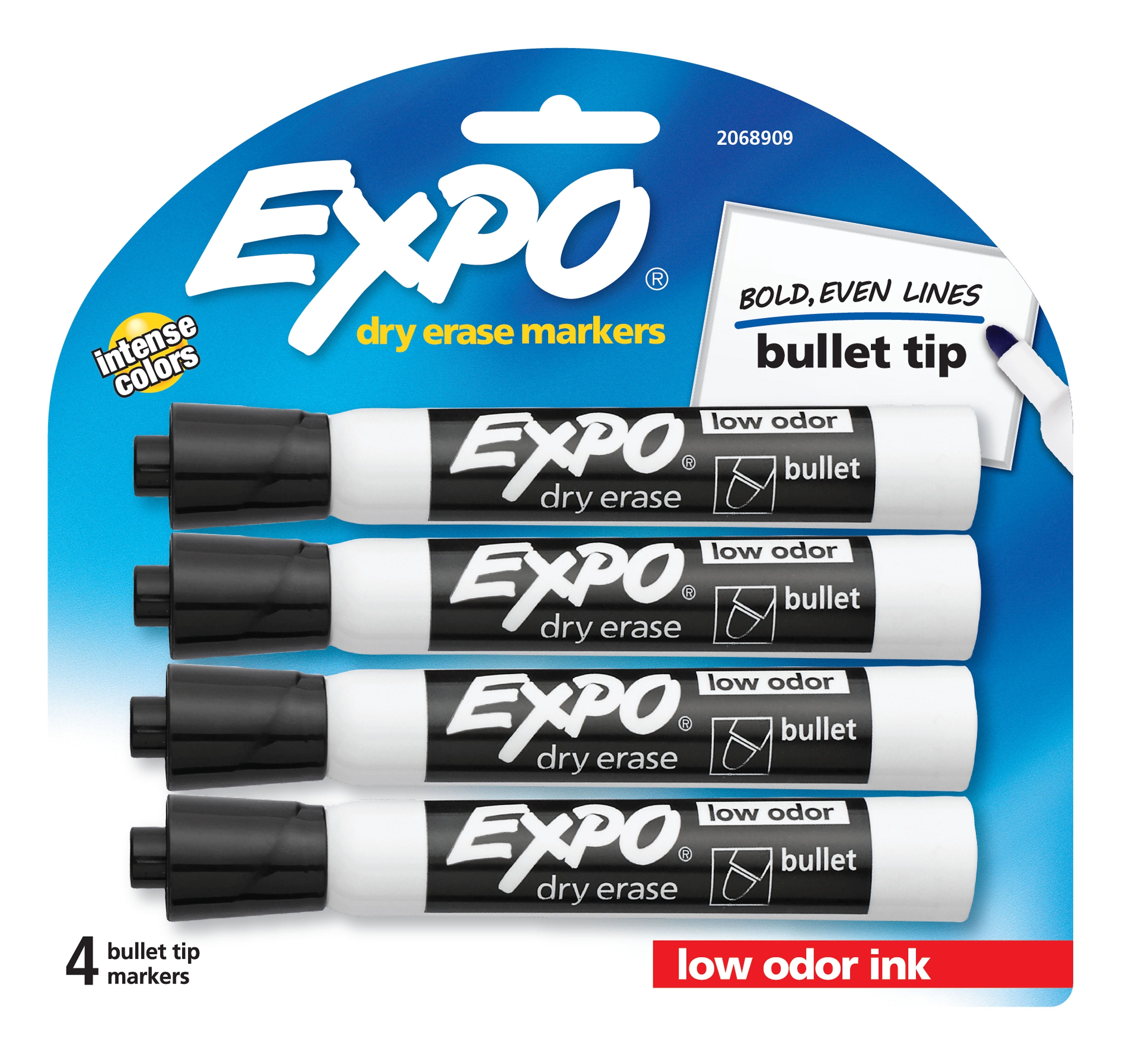 Expo Dry Erase Markers, Bullet Tip, Black, 4/Pack
