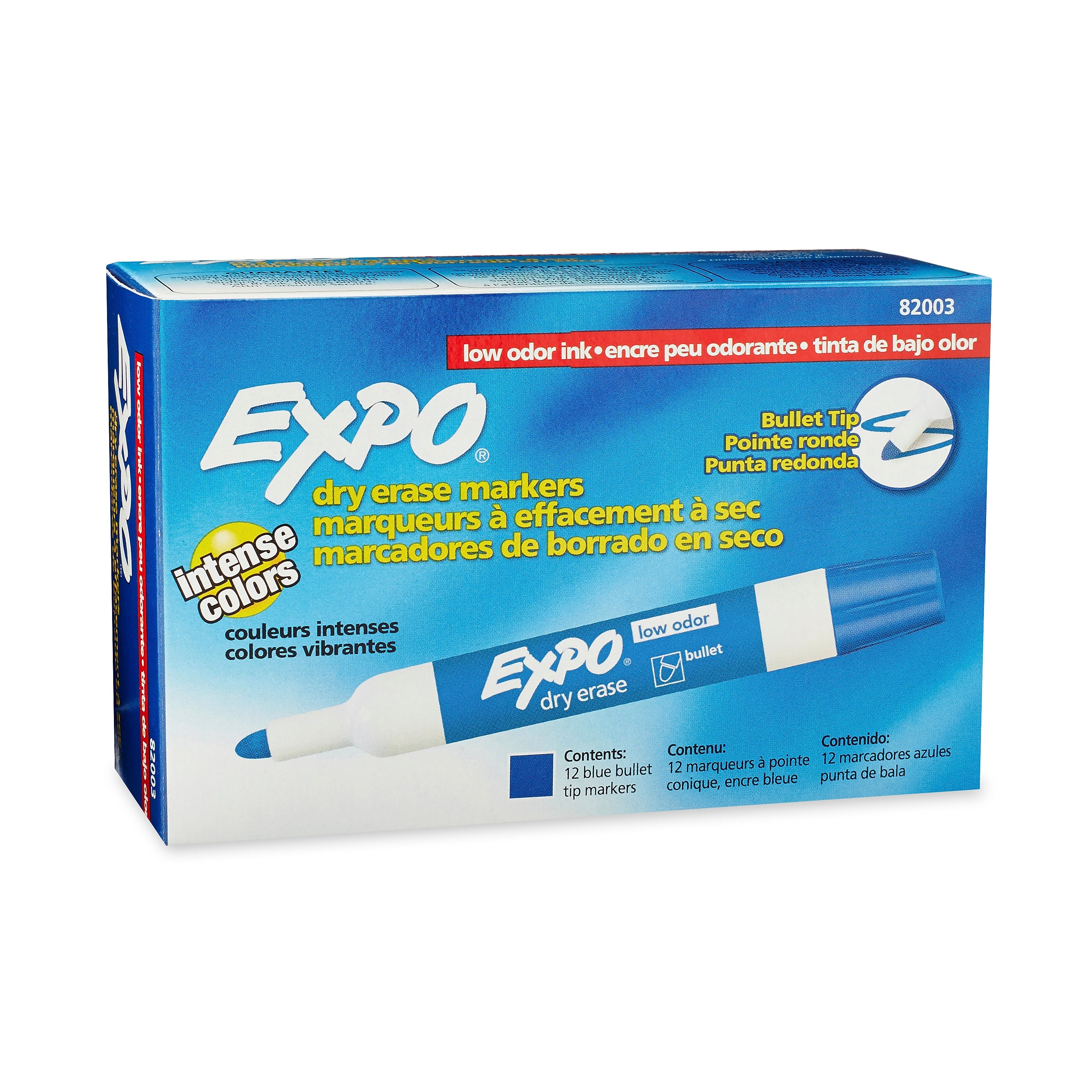 Expo Dry Erase Markers, Bullet Tip, Blue, 12/Pack