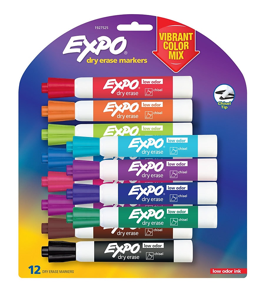 Expo Dry Erase Markers, Chisel Tip, Assorted, 12/Pack