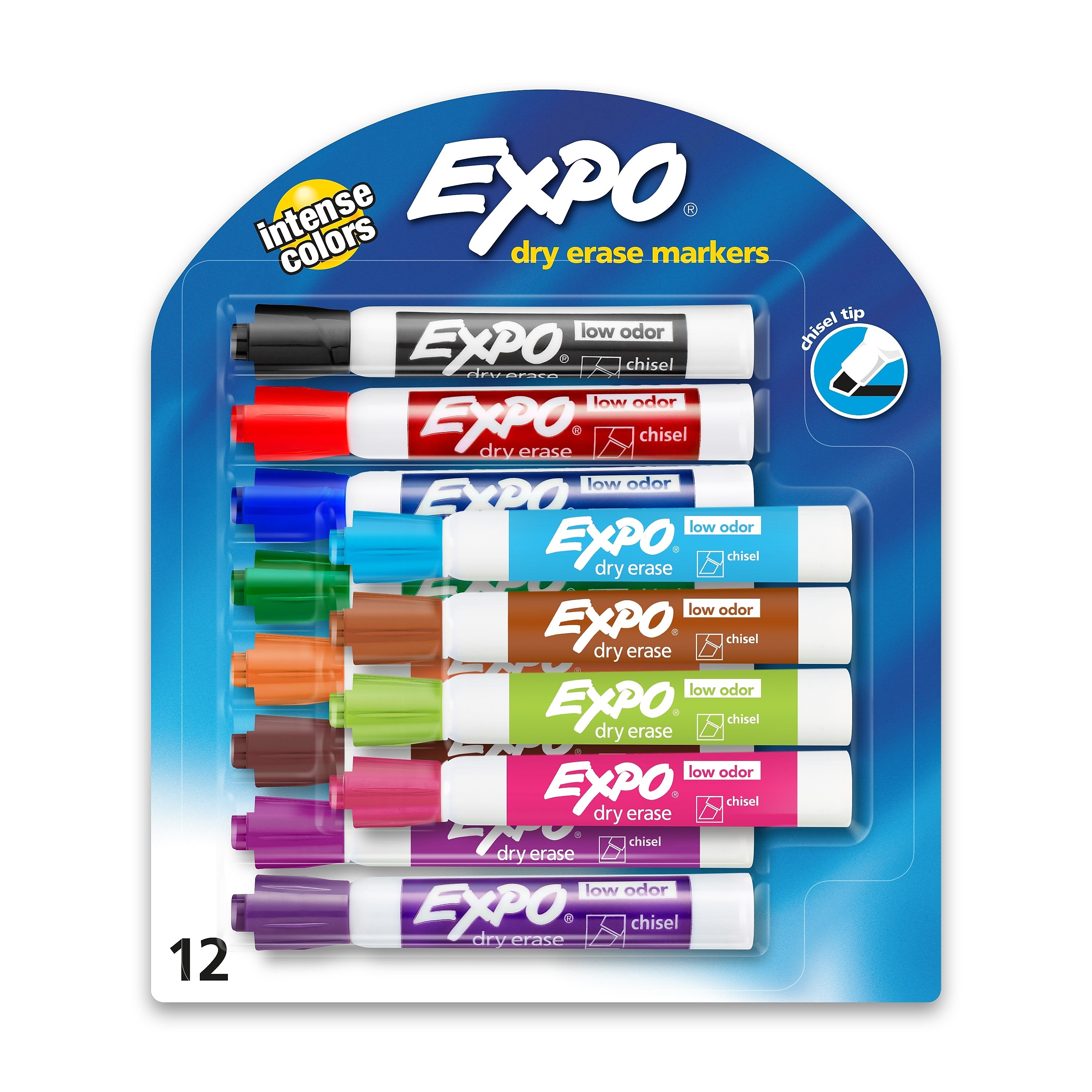 Expo Dry Erase Markers, Chisel Tip, Assorted, 12/Pack