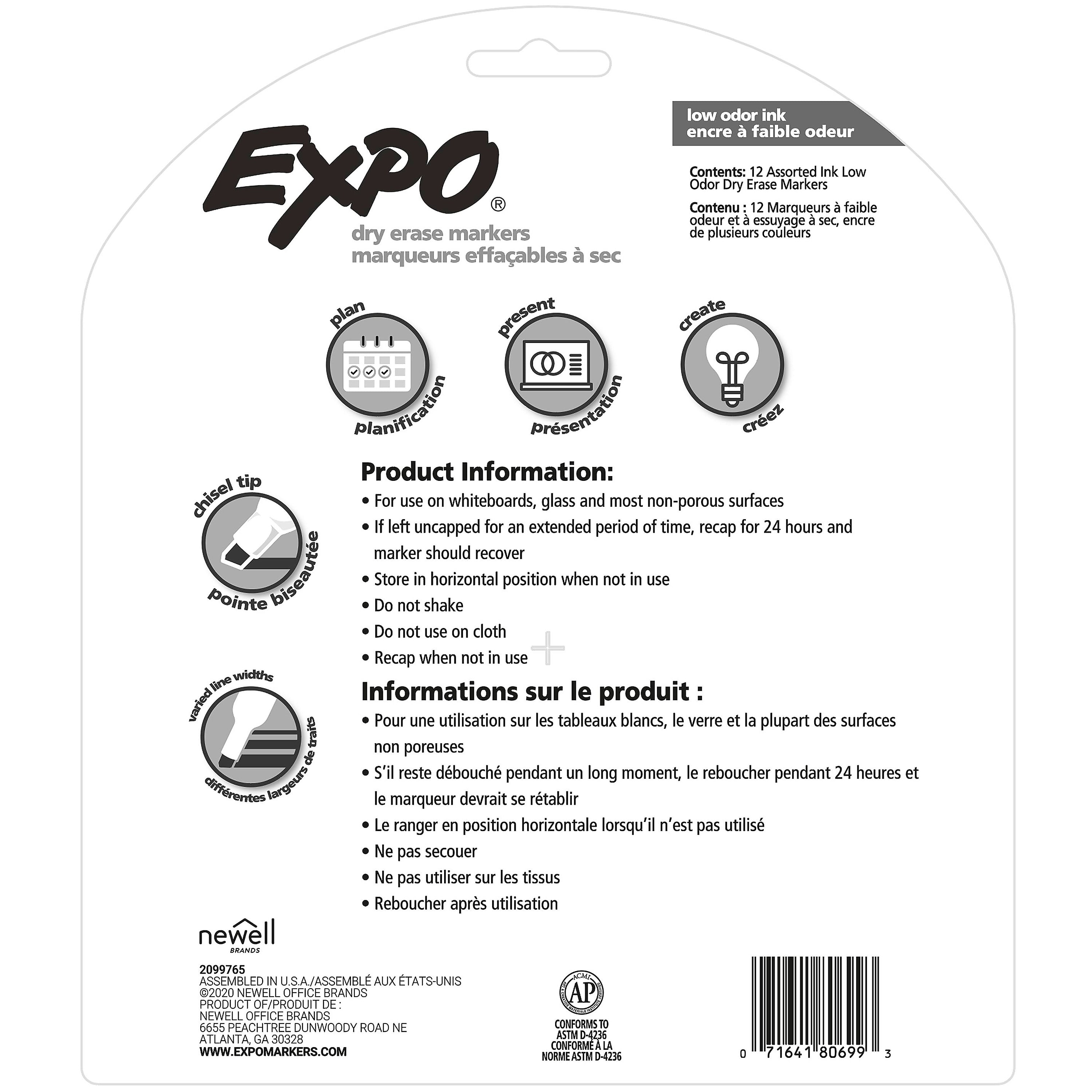 Expo Dry Erase Markers, Chisel Tip, Assorted, 12/Pack