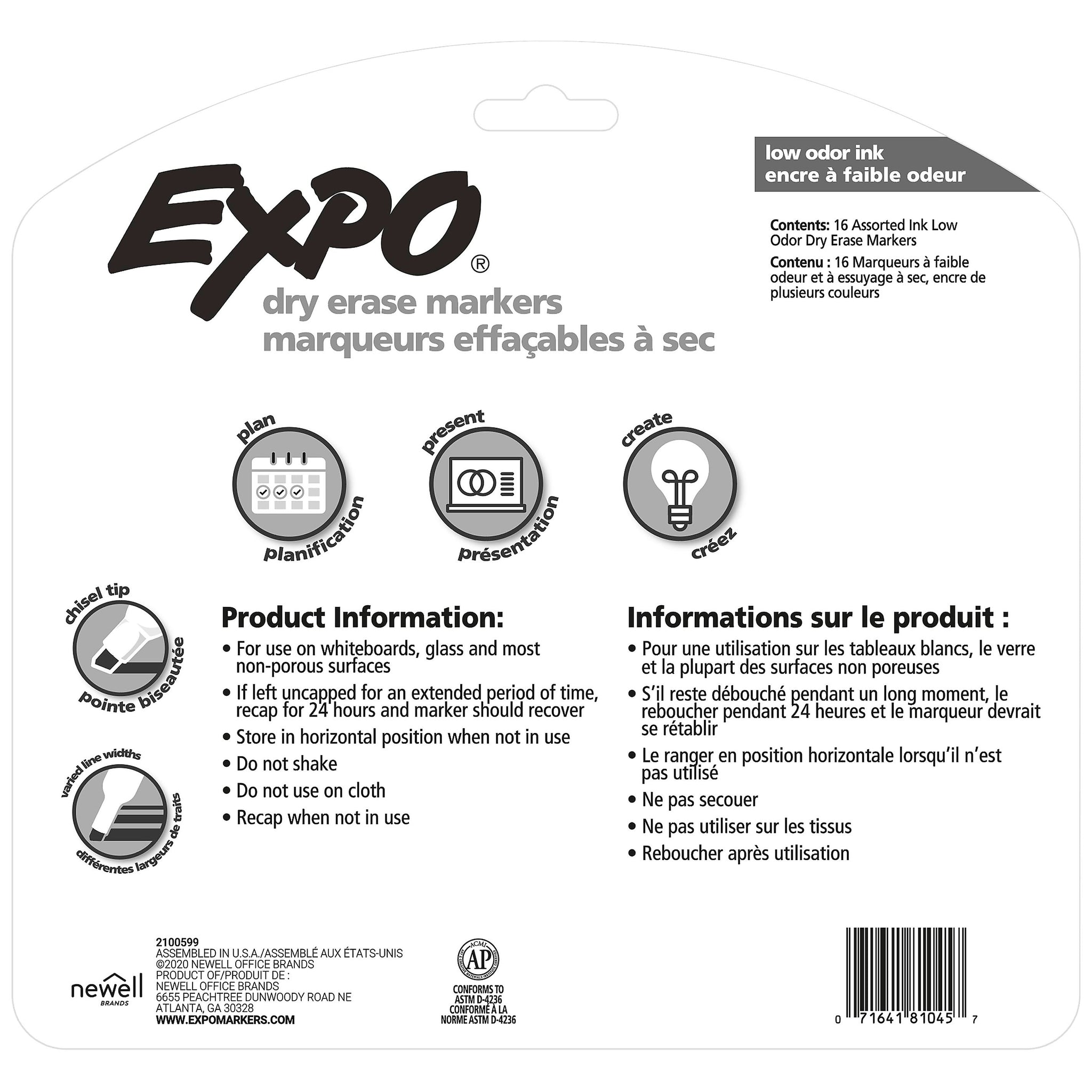 Expo Dry Erase Markers, Chisel Tip, Assorted, 16/Pack